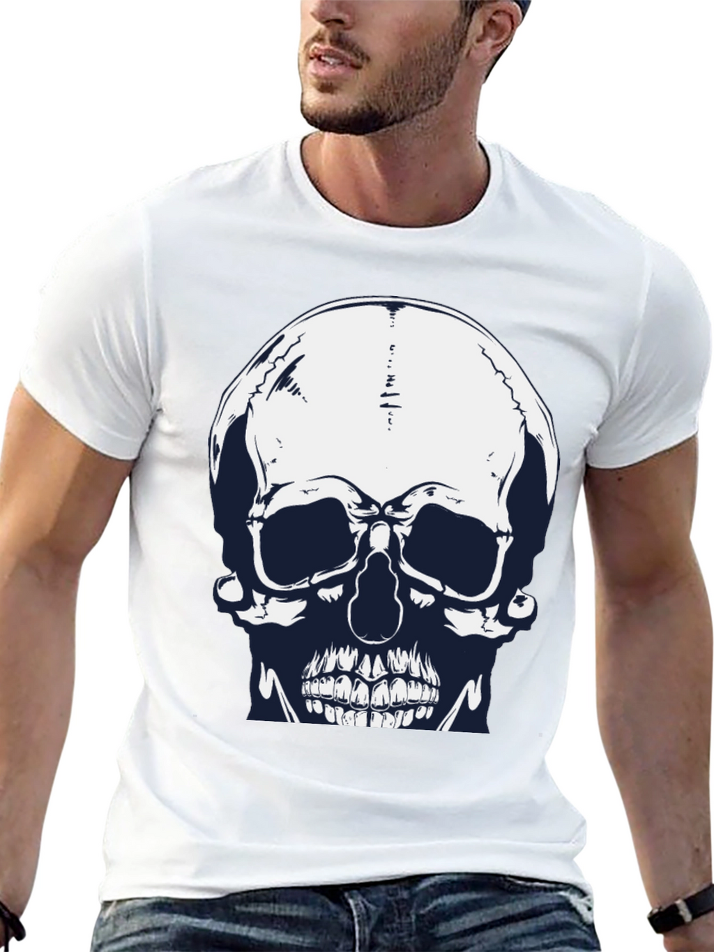 Skull Graphic Print Black Tee for Men