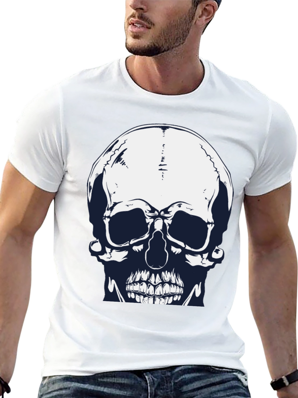 Skull Graphic Print Black Tee for Men