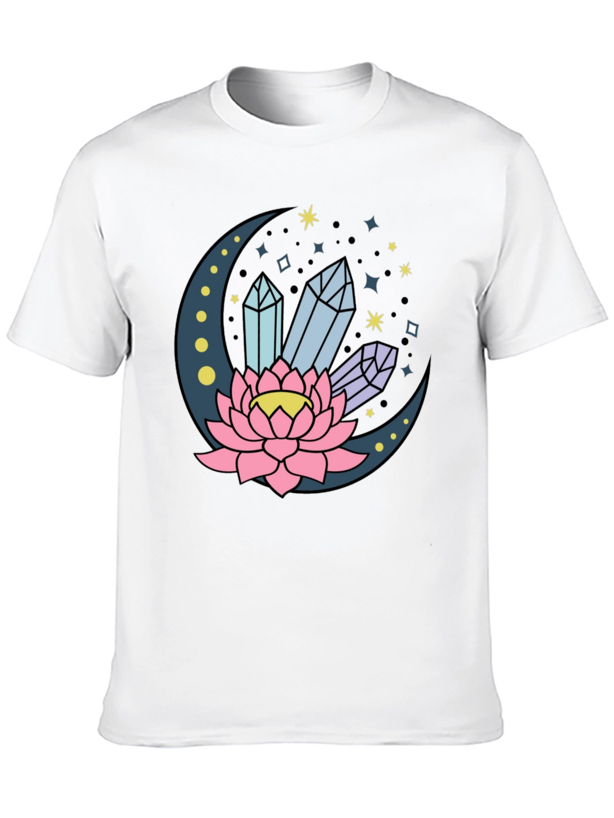 Moon Lotus Crystal T-Shirt - Celestial Design