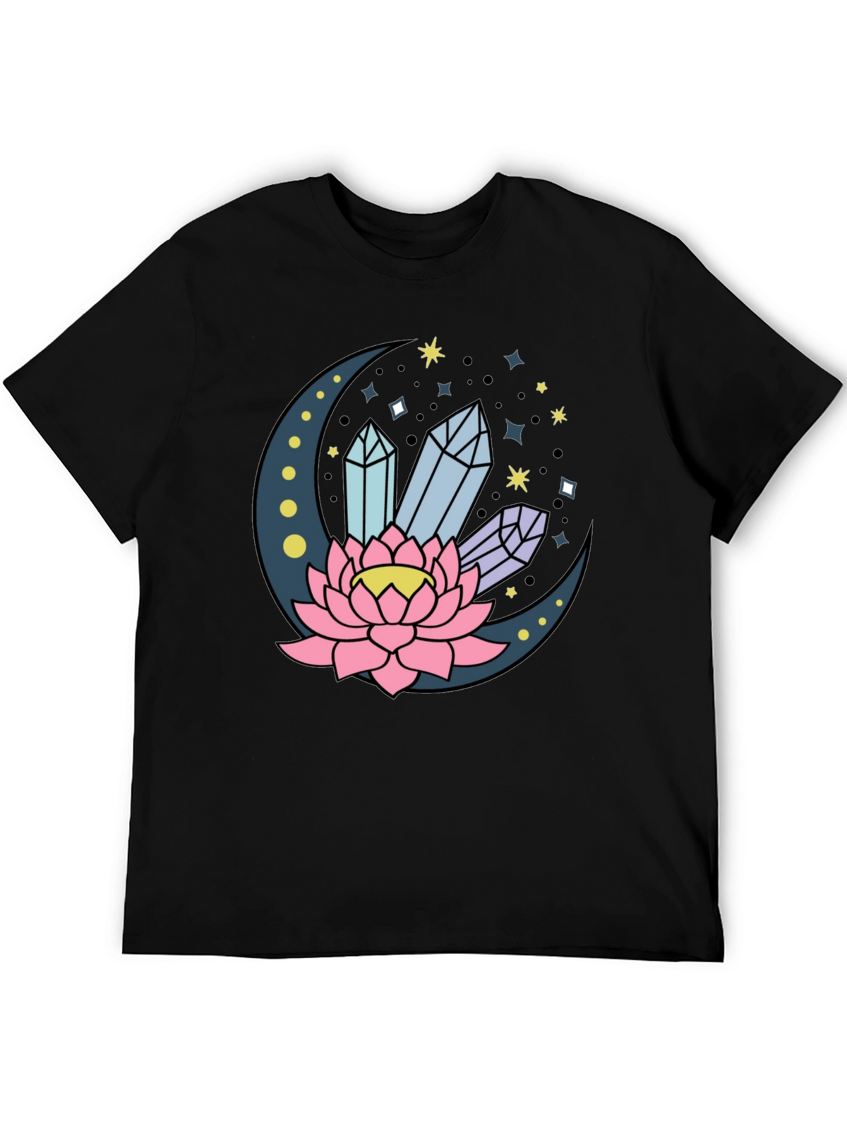 Moon Lotus Crystal T-Shirt - Celestial Design