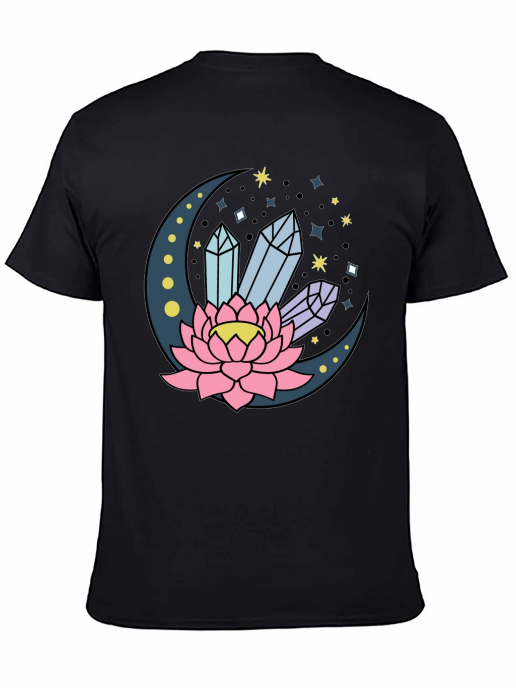 Moon Lotus Crystal T-Shirt - Celestial Design