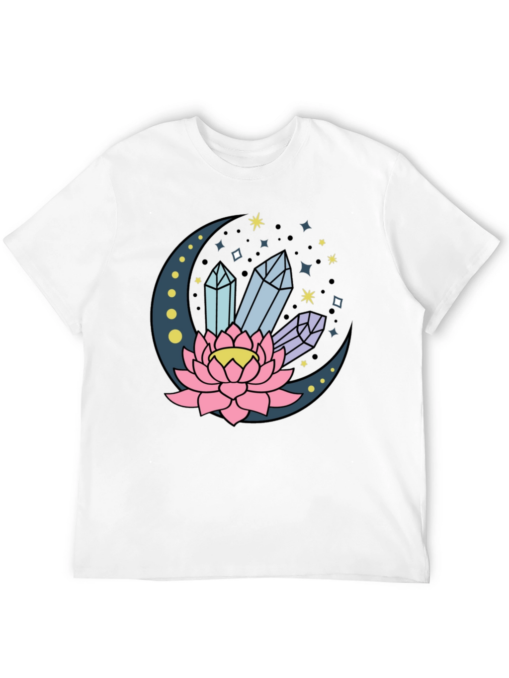 Moon Lotus Crystal T-Shirt - Celestial Design