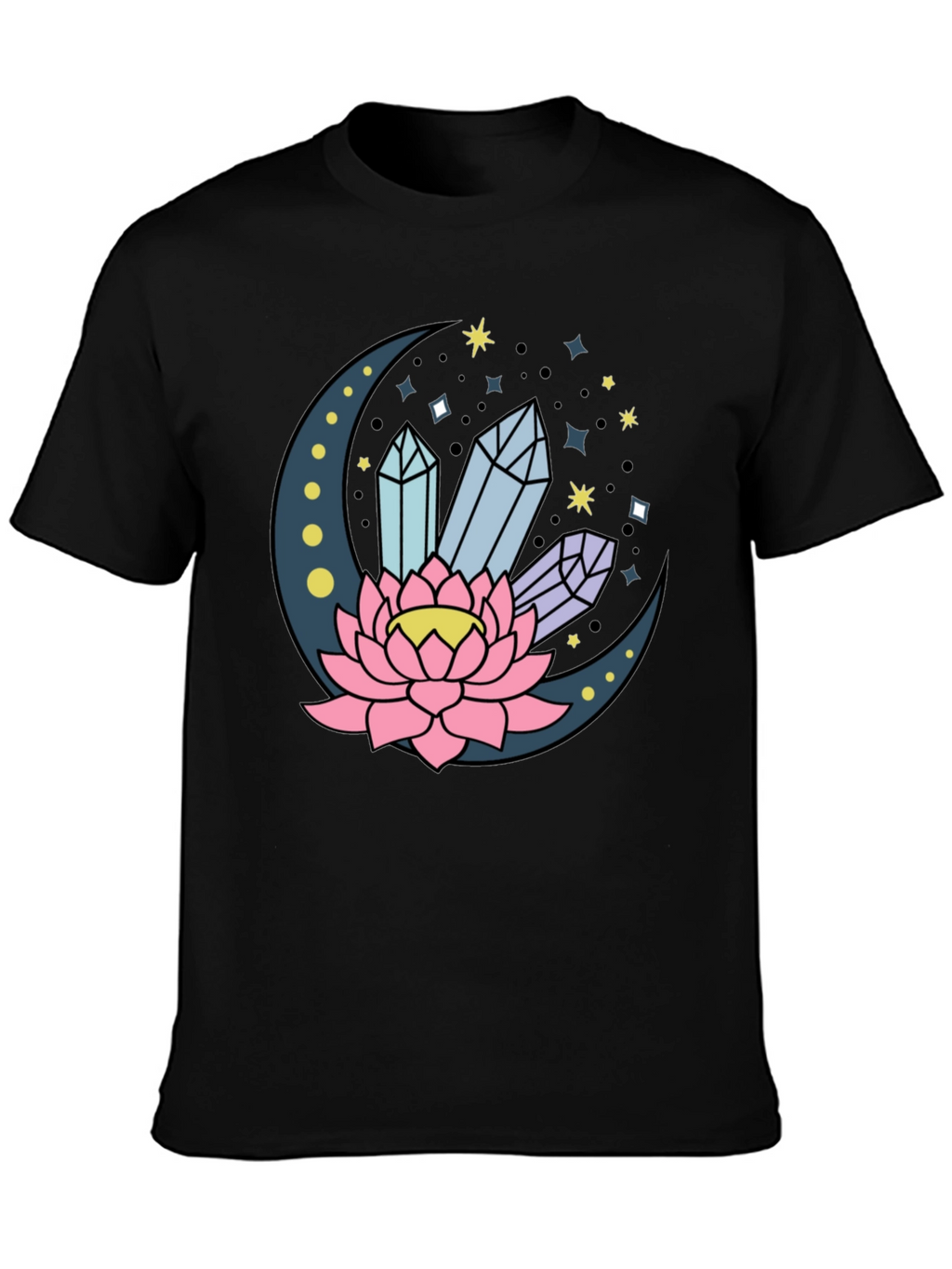 Moon Lotus Crystal T-Shirt - Celestial Design