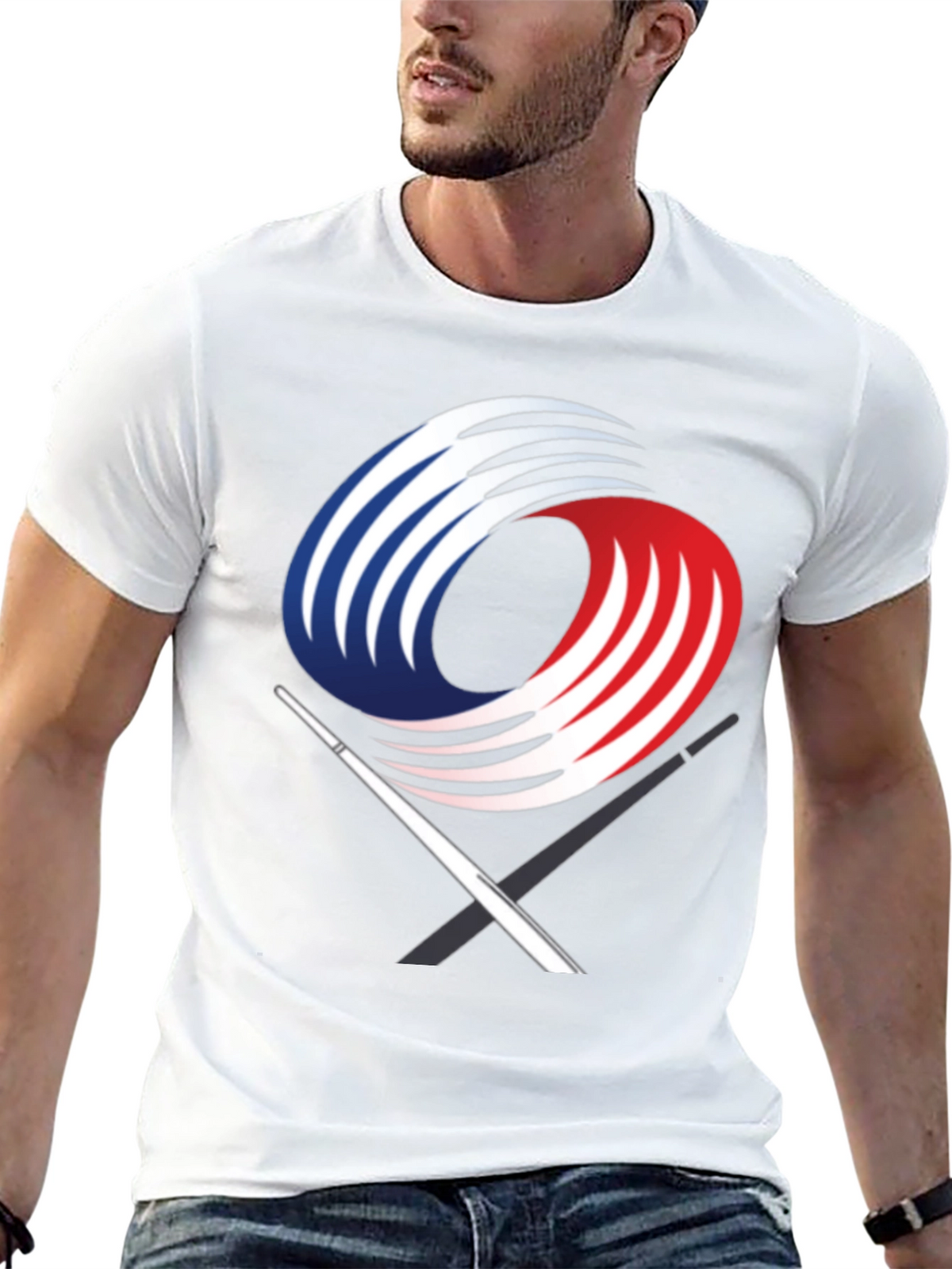 Black Graphic Tee with Abstract Martial Arts Design