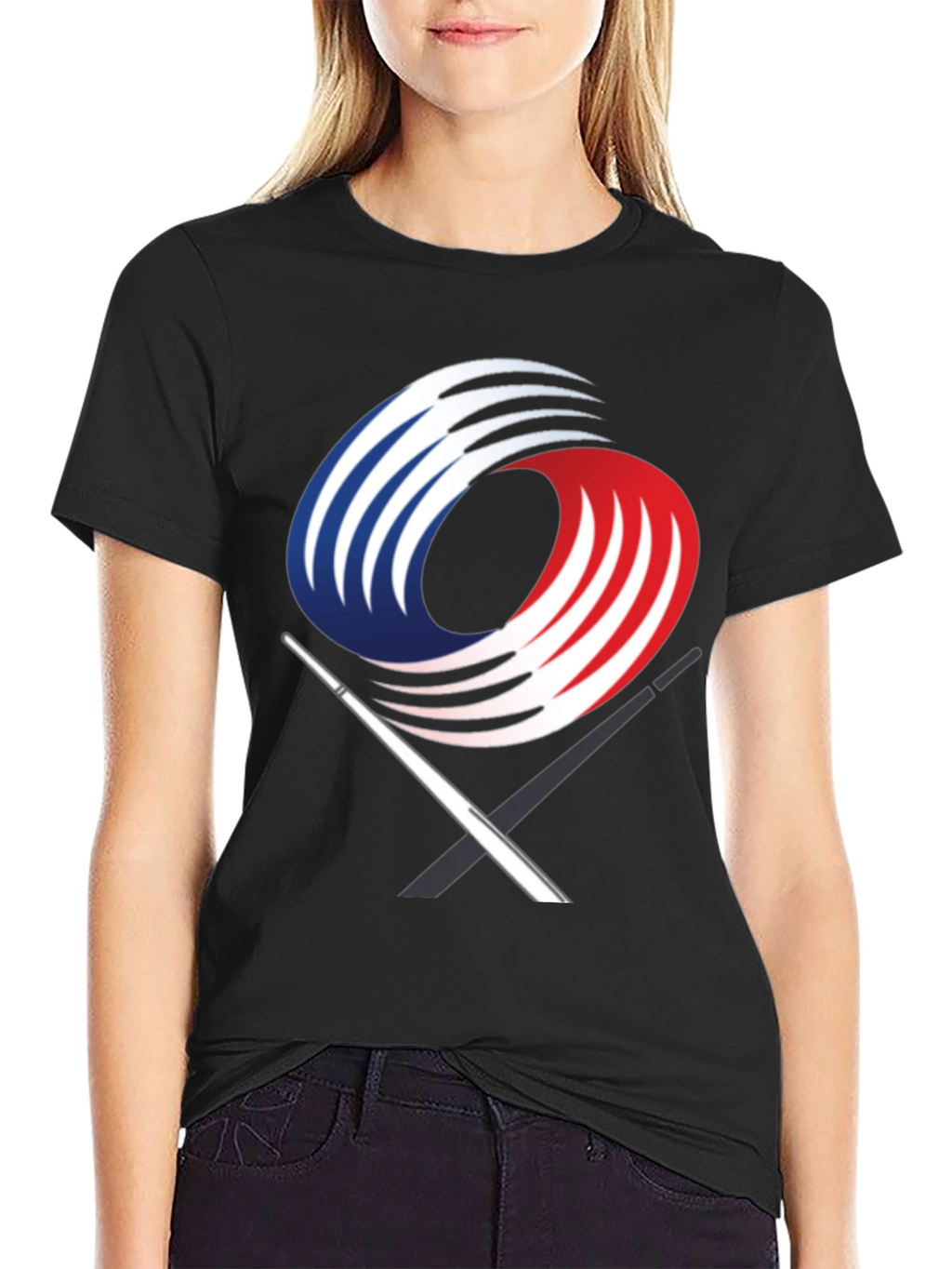 Black Graphic Tee with Abstract Martial Arts Design
