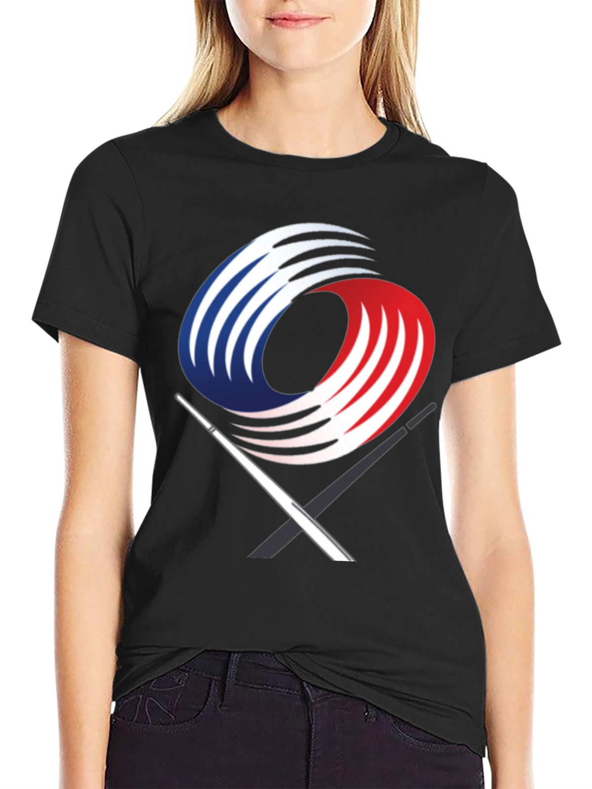 Black Graphic Tee with Abstract Martial Arts Design