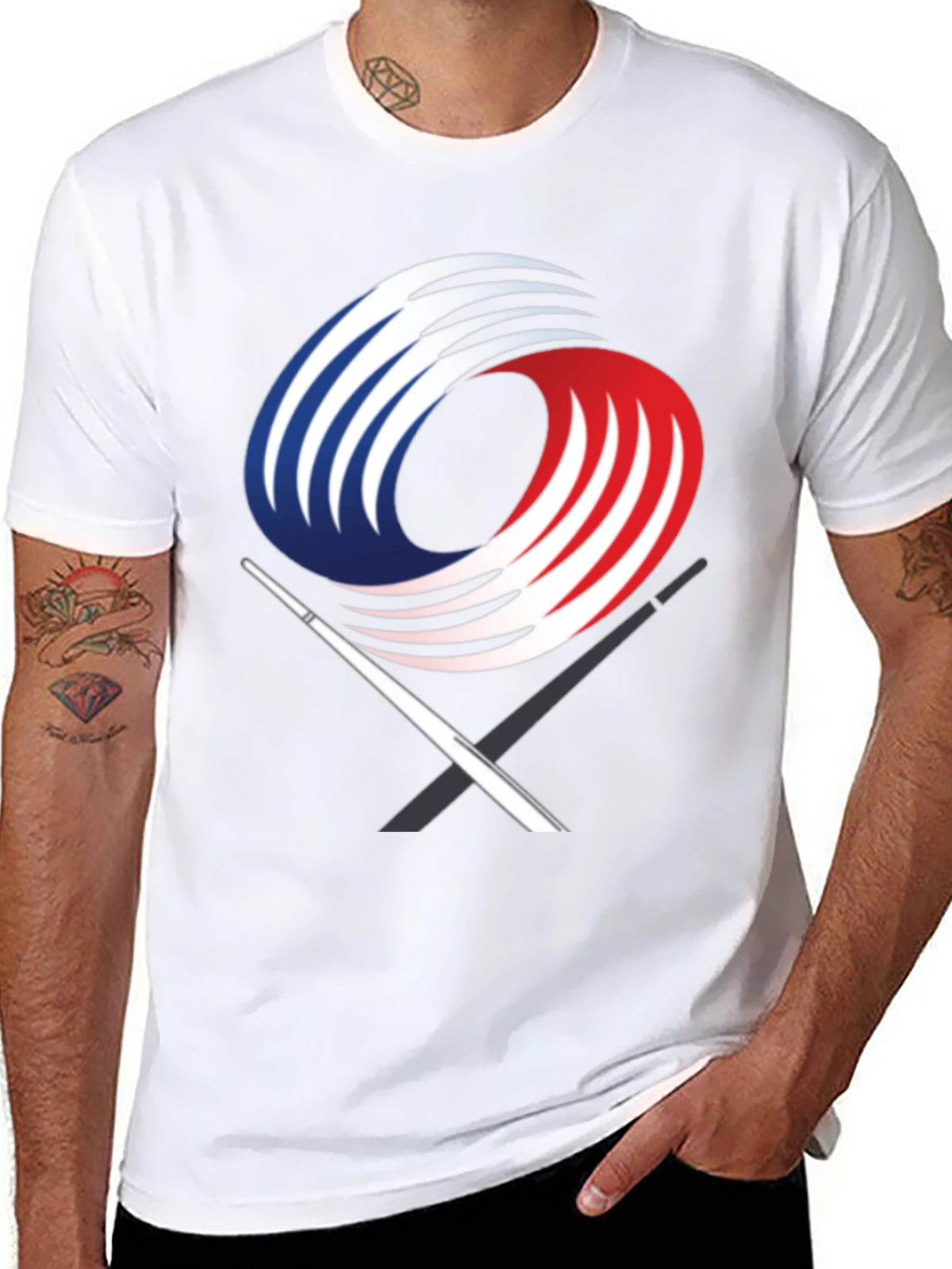 Black Graphic Tee with Abstract Martial Arts Design
