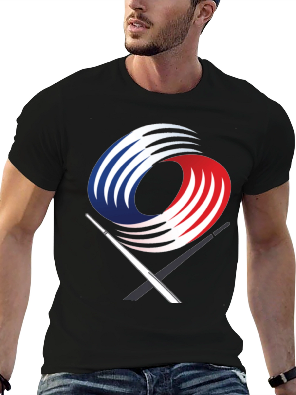 Black Graphic Tee with Abstract Martial Arts Design