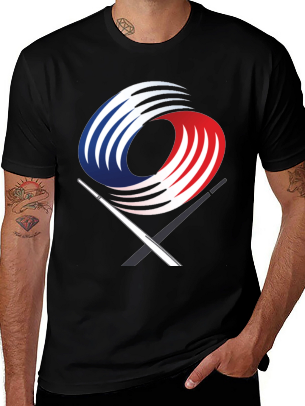 Black Graphic Tee with Abstract Martial Arts Design