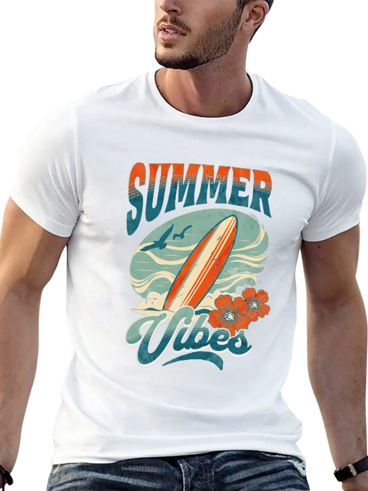 Summer Vibes Graphic Tee - Surfboard Design
