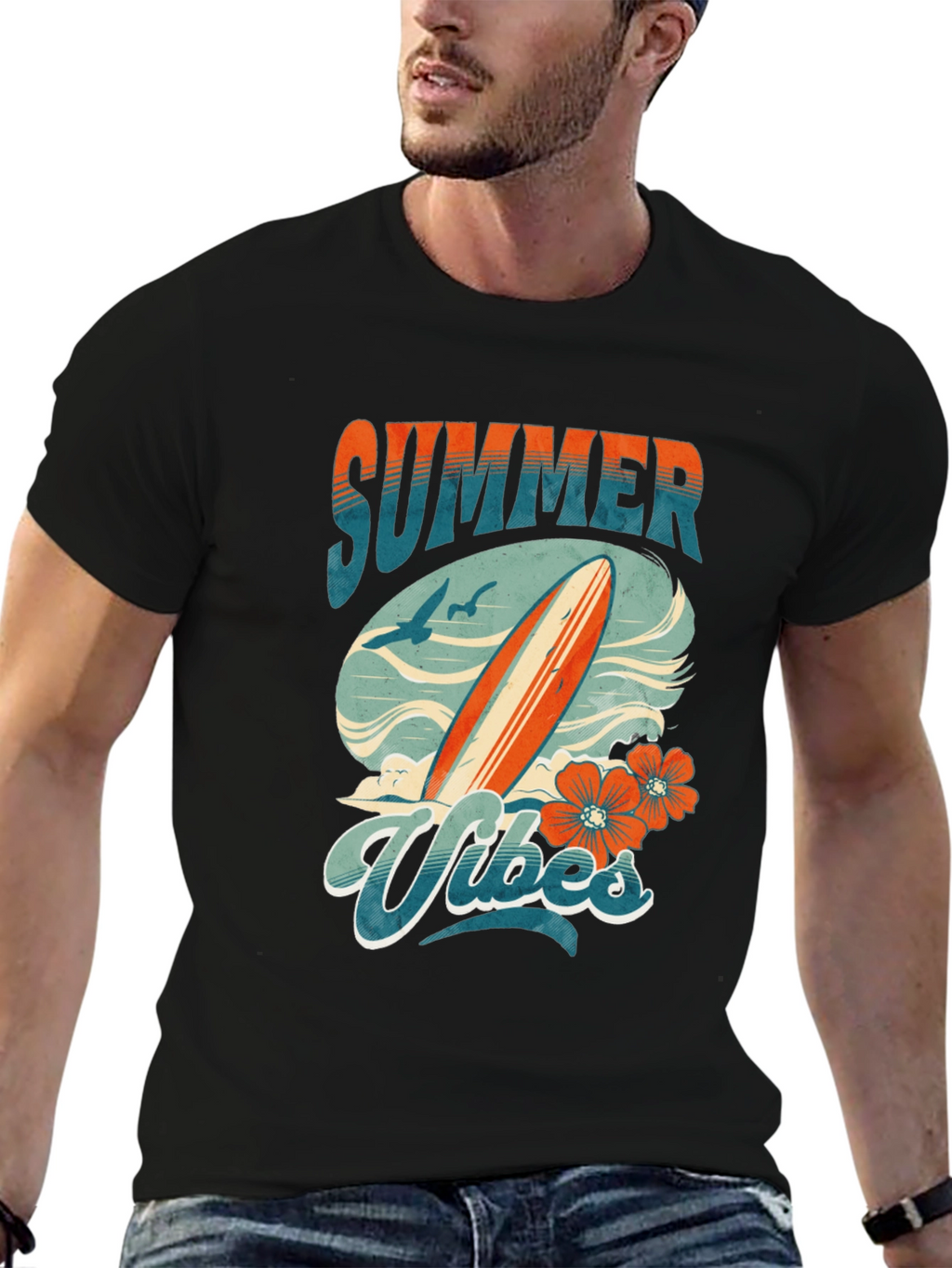 Summer Vibes Graphic Tee - Surfboard Design