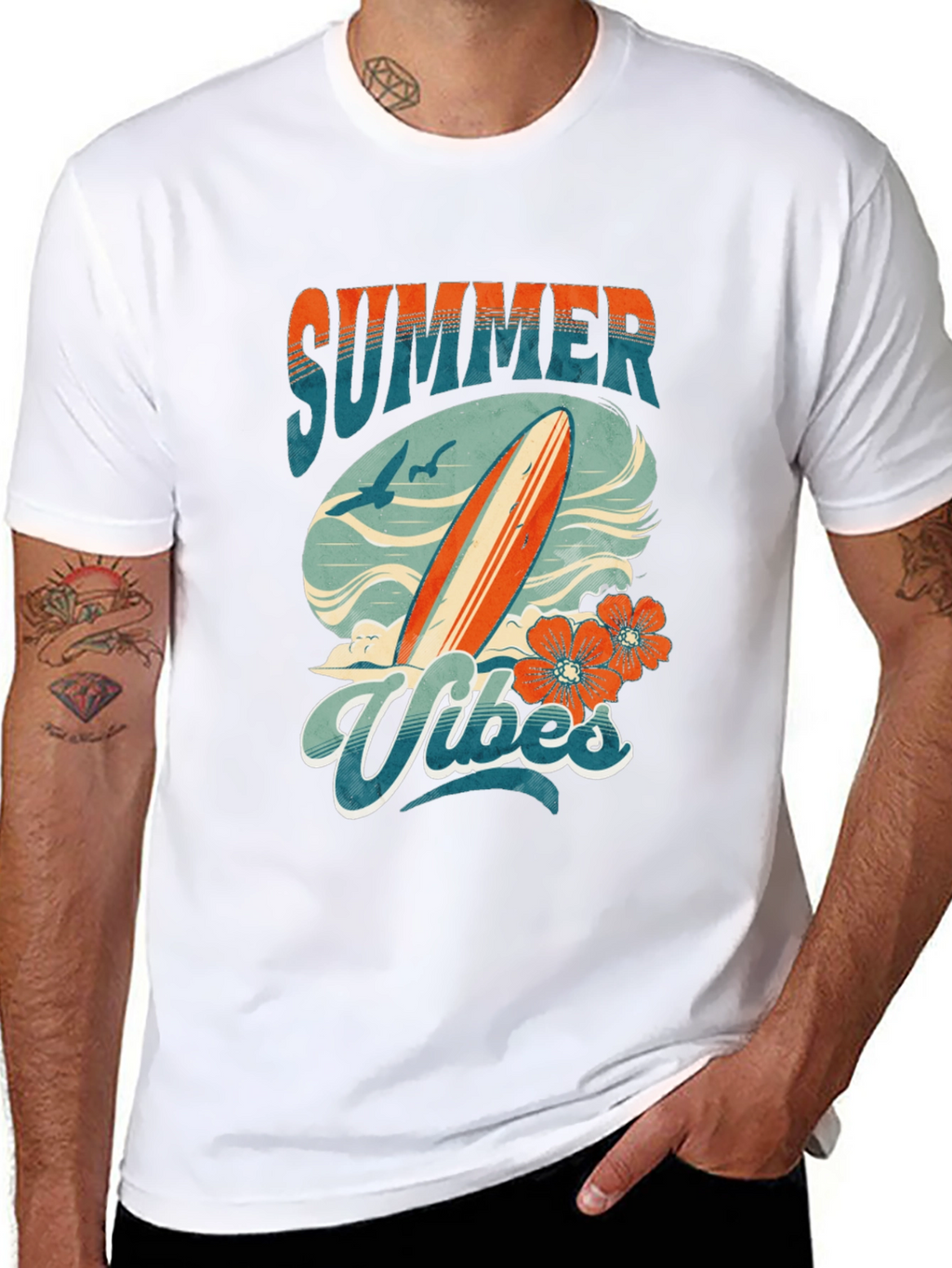 Summer Vibes Graphic Tee - Surfboard Design