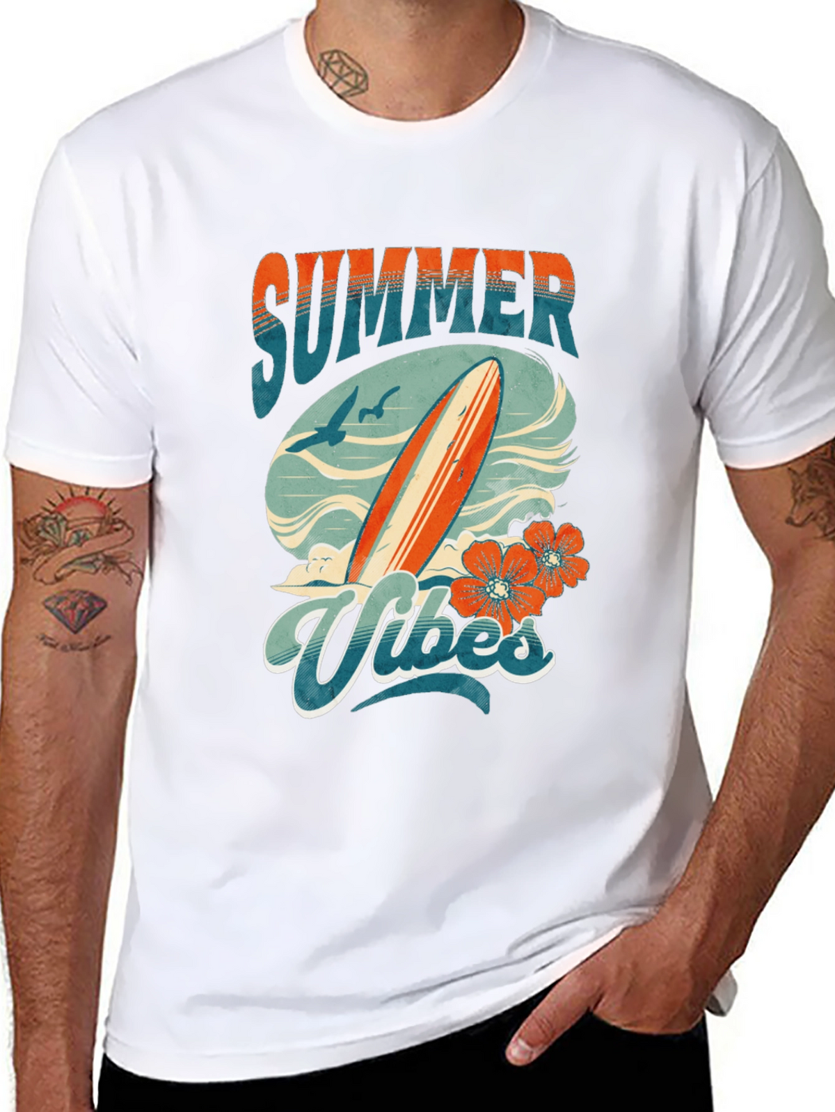 Summer Vibes Graphic Tee - Surfboard Design