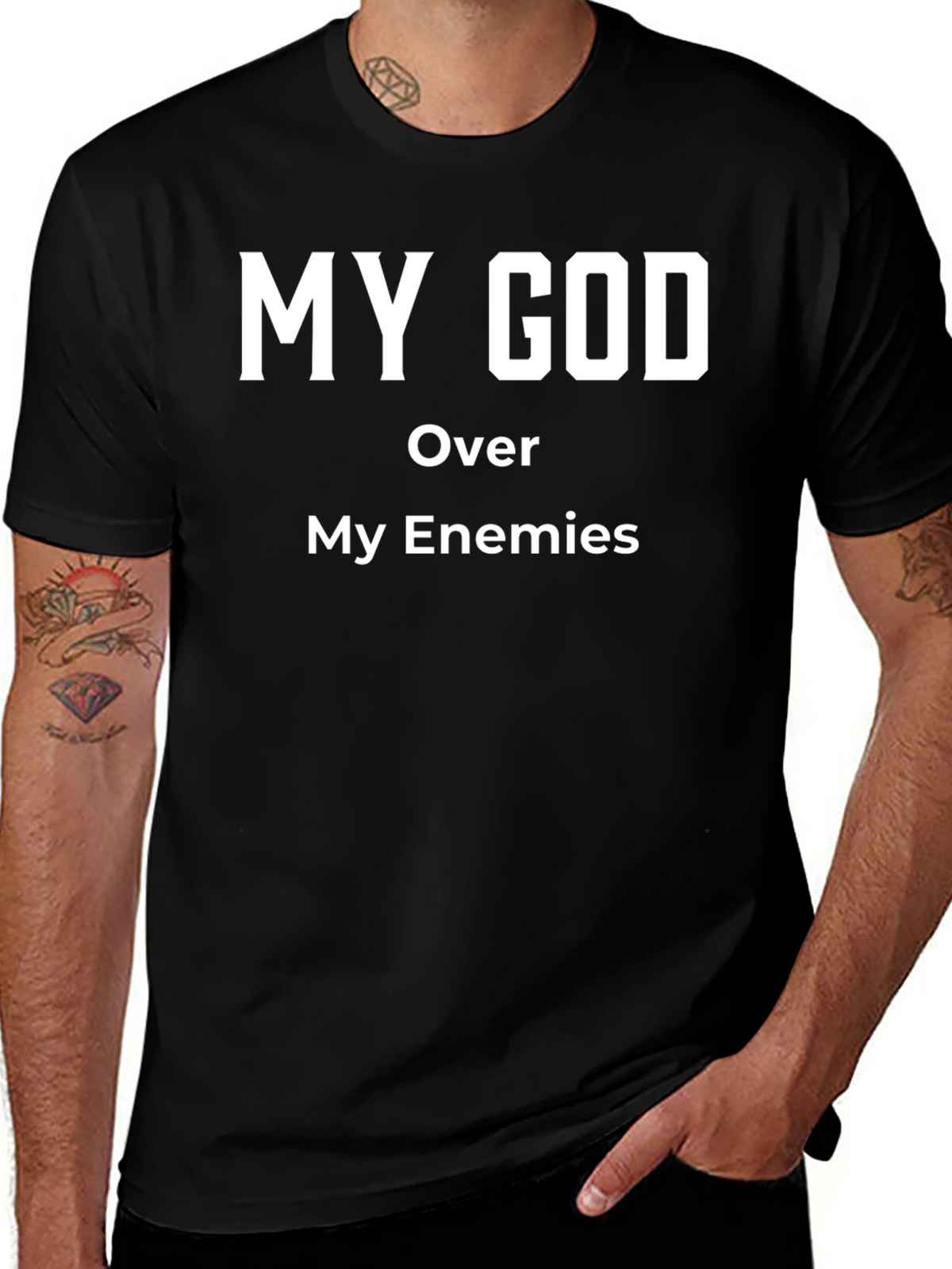 My God Over My Enemies Black T-Shirt