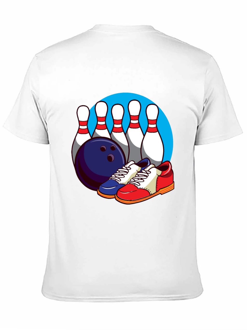 Bowling T-Shirt with Pins Ball and Shoes Graphic