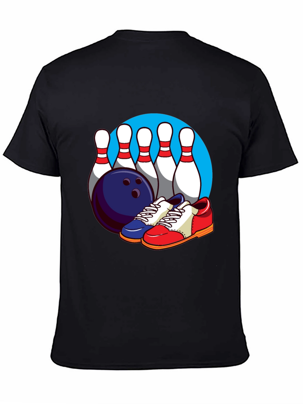 Bowling T-Shirt with Pins Ball and Shoes Graphic