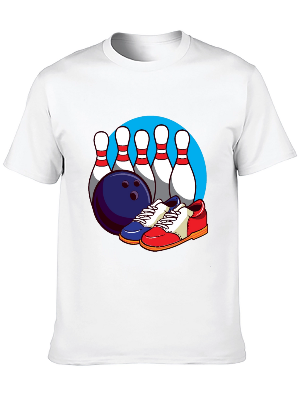 Bowling T-Shirt with Pins Ball and Shoes Graphic