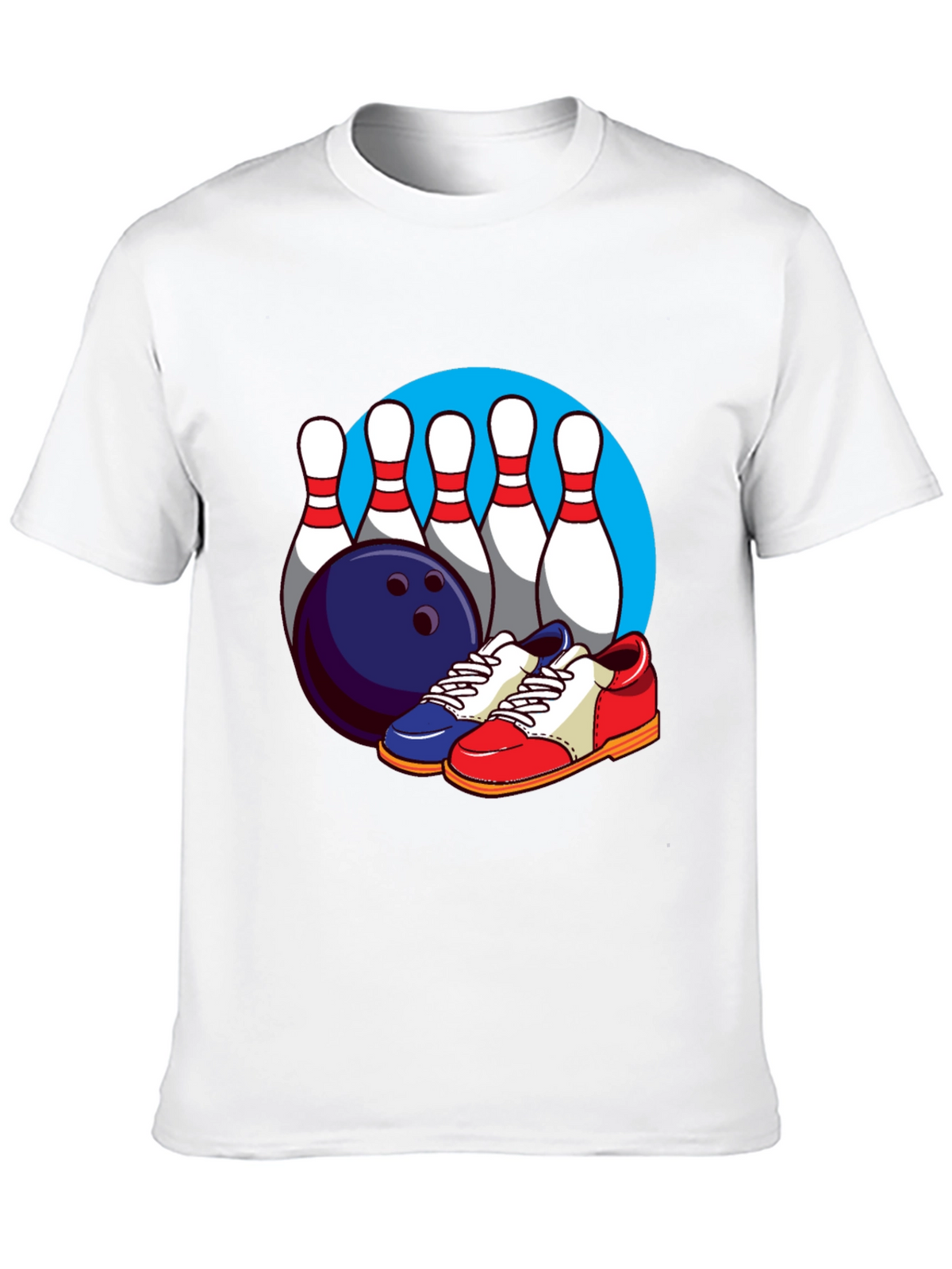 Bowling T-Shirt with Pins Ball and Shoes Graphic