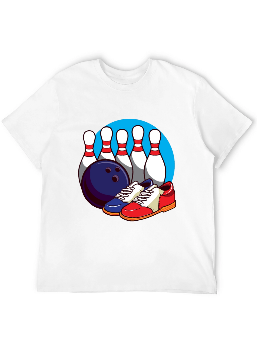 Bowling T-Shirt with Pins Ball and Shoes Graphic