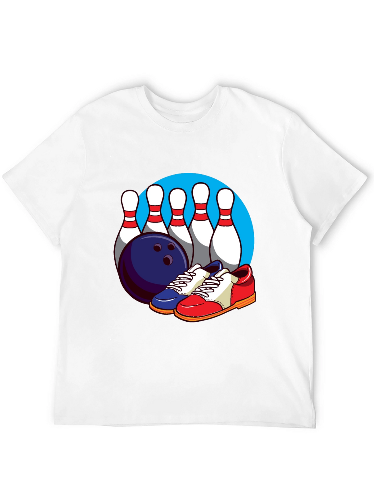 Bowling T-Shirt with Pins Ball and Shoes Graphic