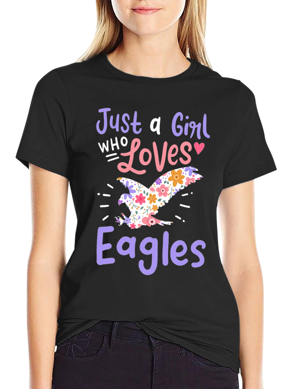 Just A Girl Who Loves Eagles Black T-Shirt
