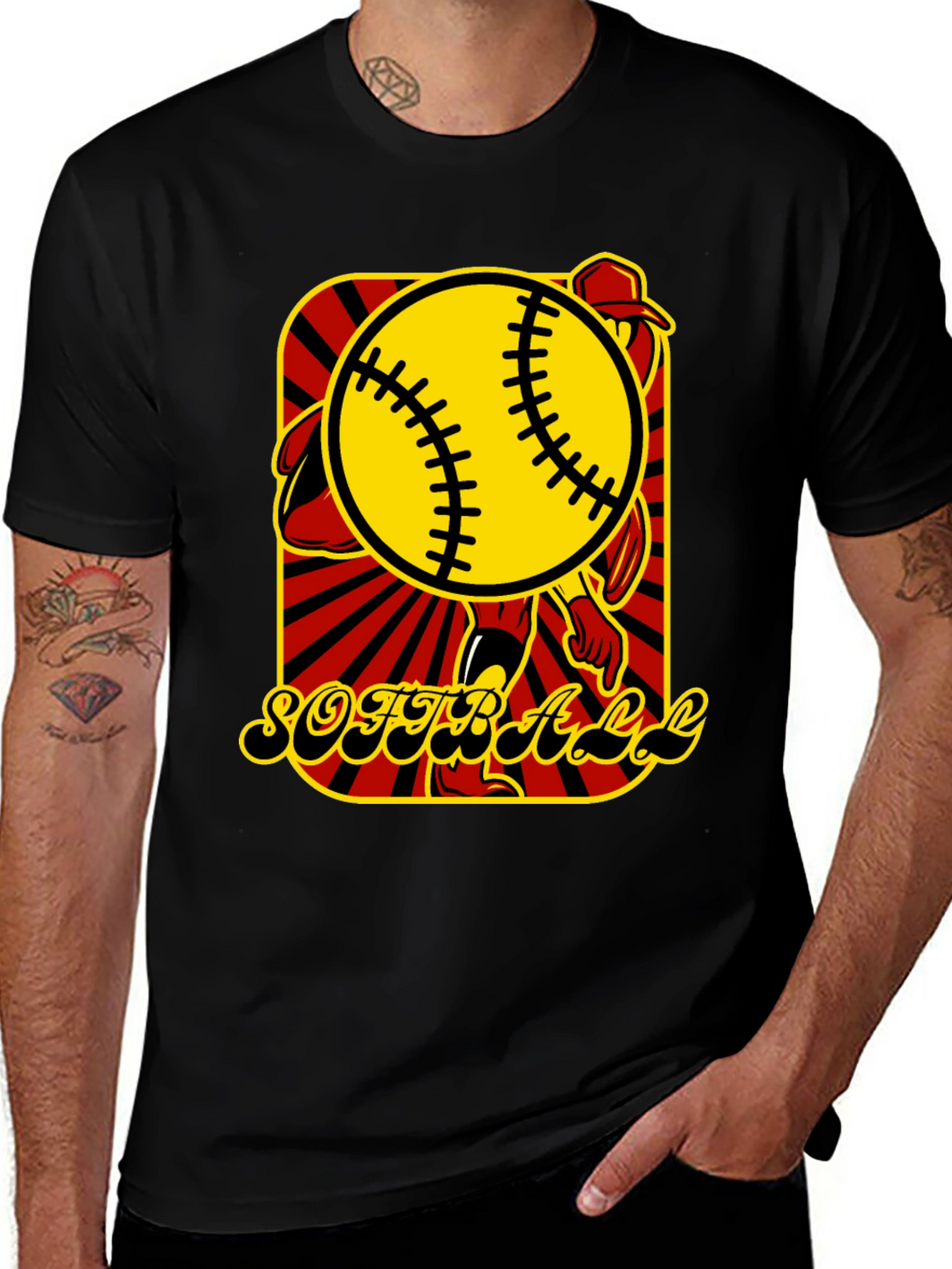 Softball Graphic T-Shirt - Black Cotton Tee