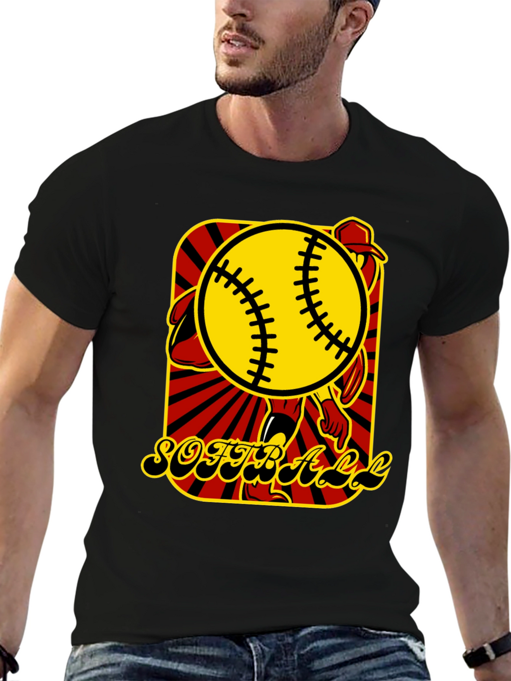 Softball Graphic T-Shirt - Black Cotton Tee