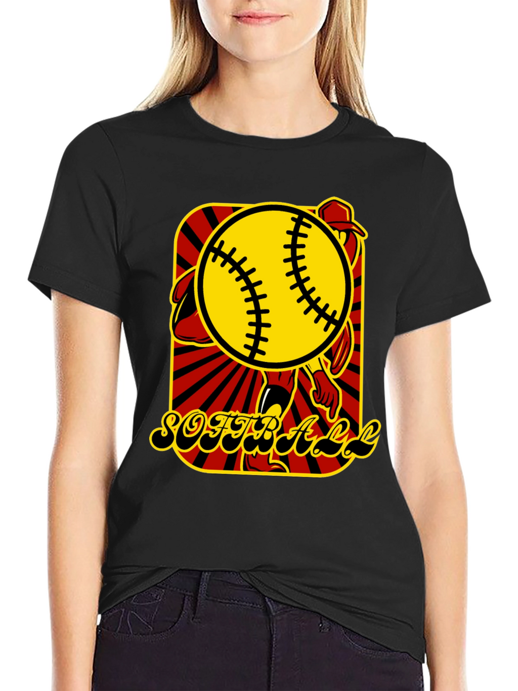 Softball Graphic T-Shirt - Black Cotton Tee