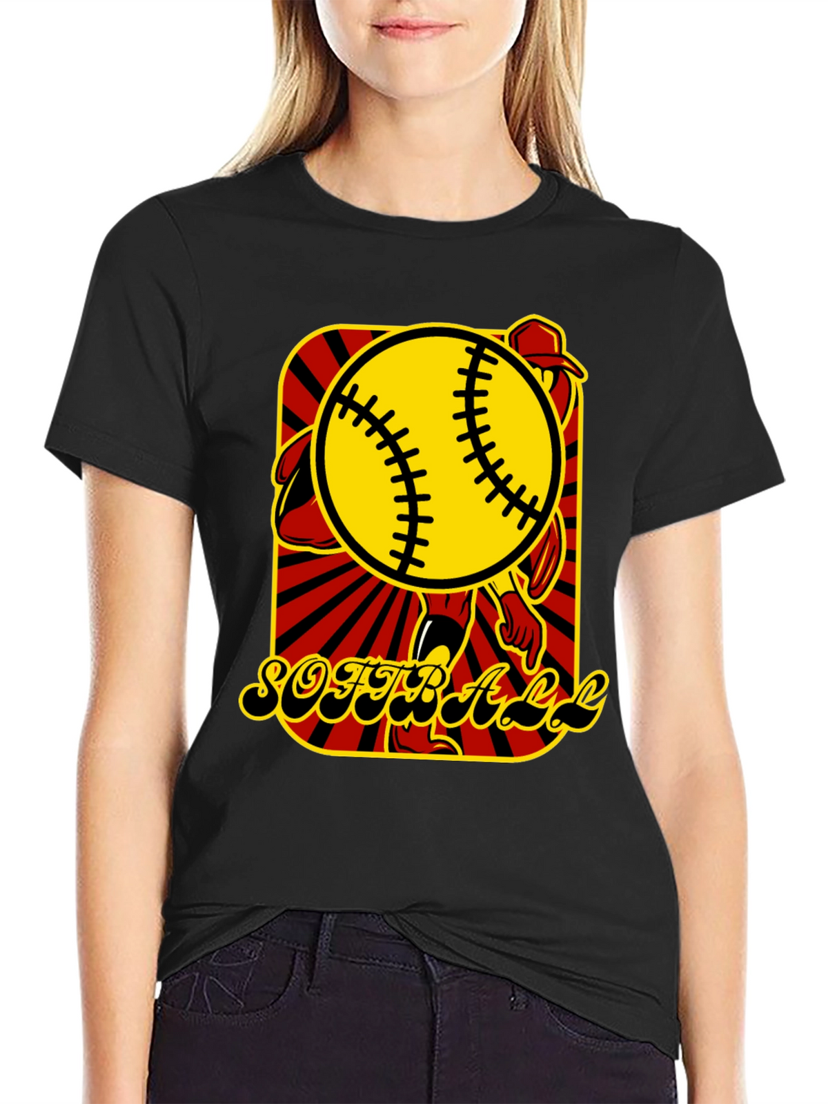 Softball Graphic T-Shirt - Black Cotton Tee