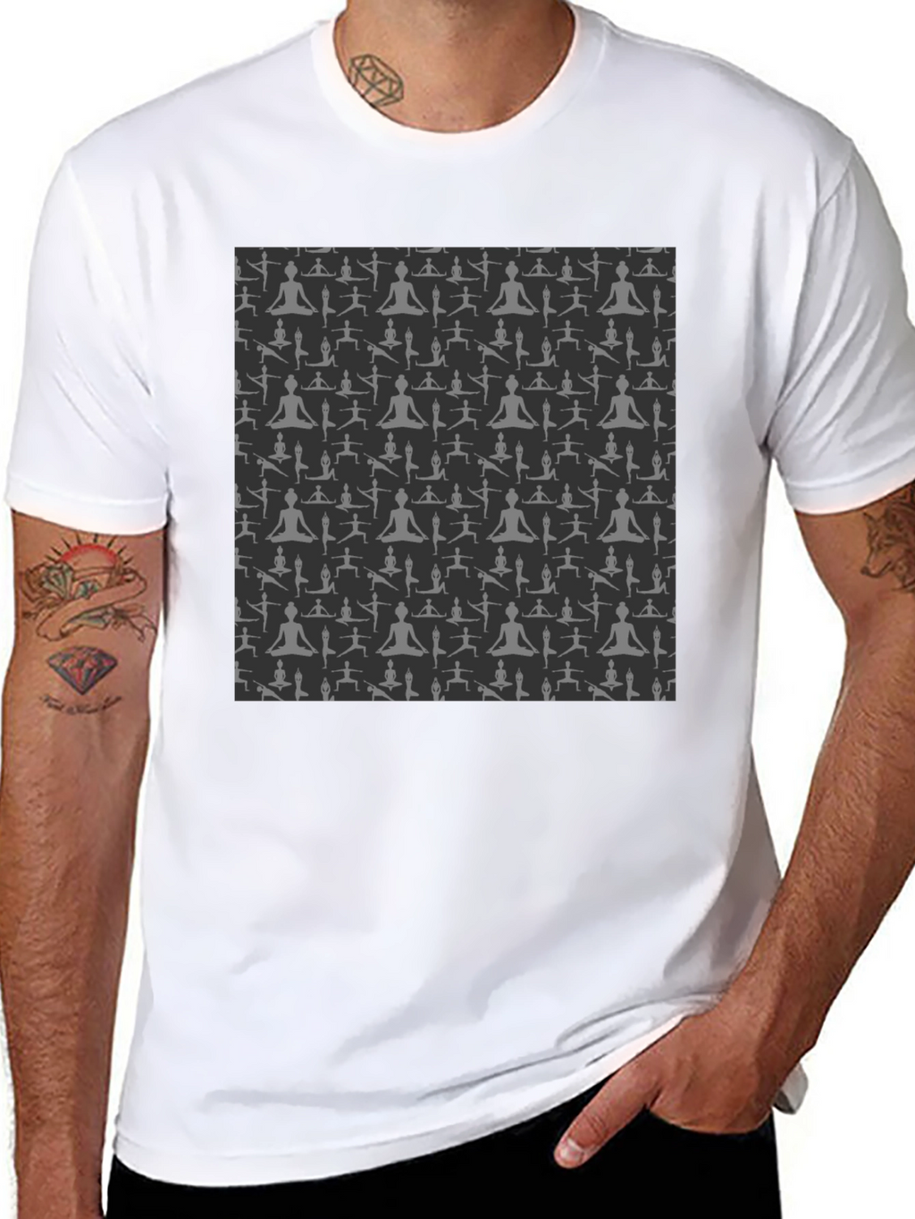 Yoga Pose Print Black T-Shirt