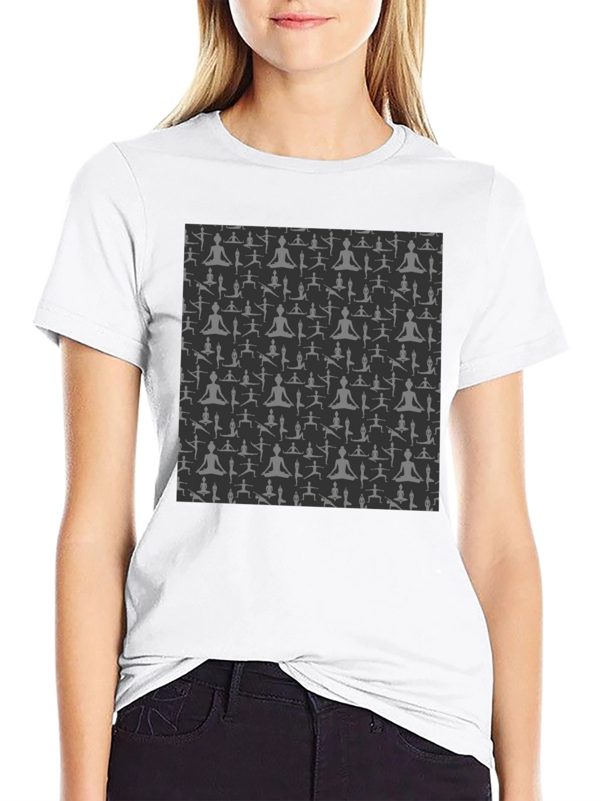 Yoga Pose Print Black T-Shirt