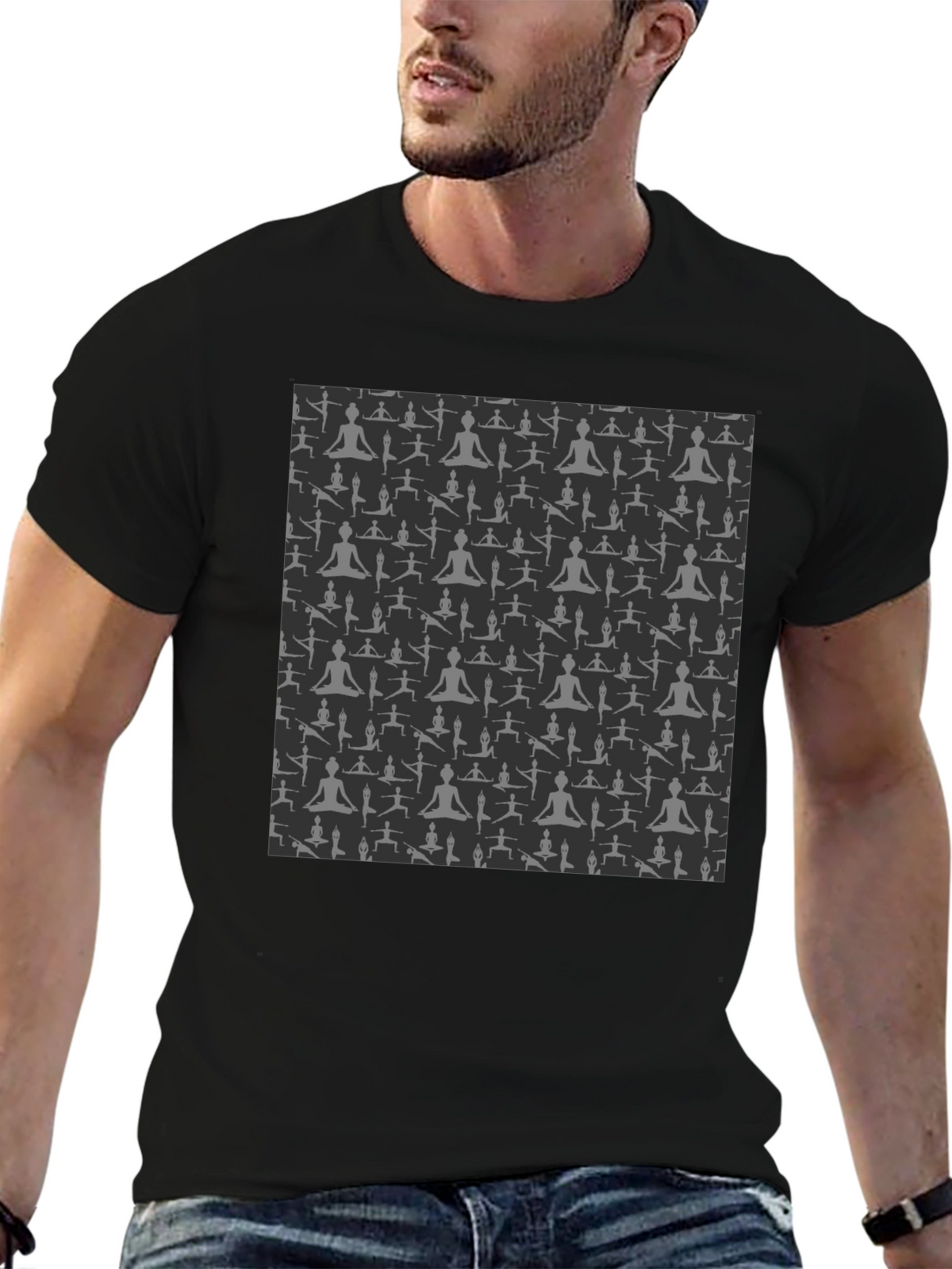 Yoga Pose Print Black T-Shirt