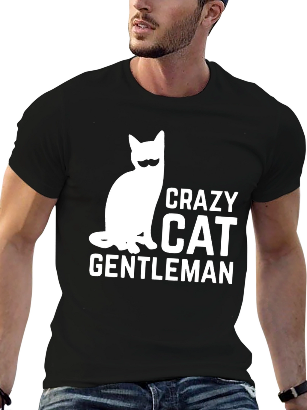 Crazy Cat Gentleman T-Shirt - Black