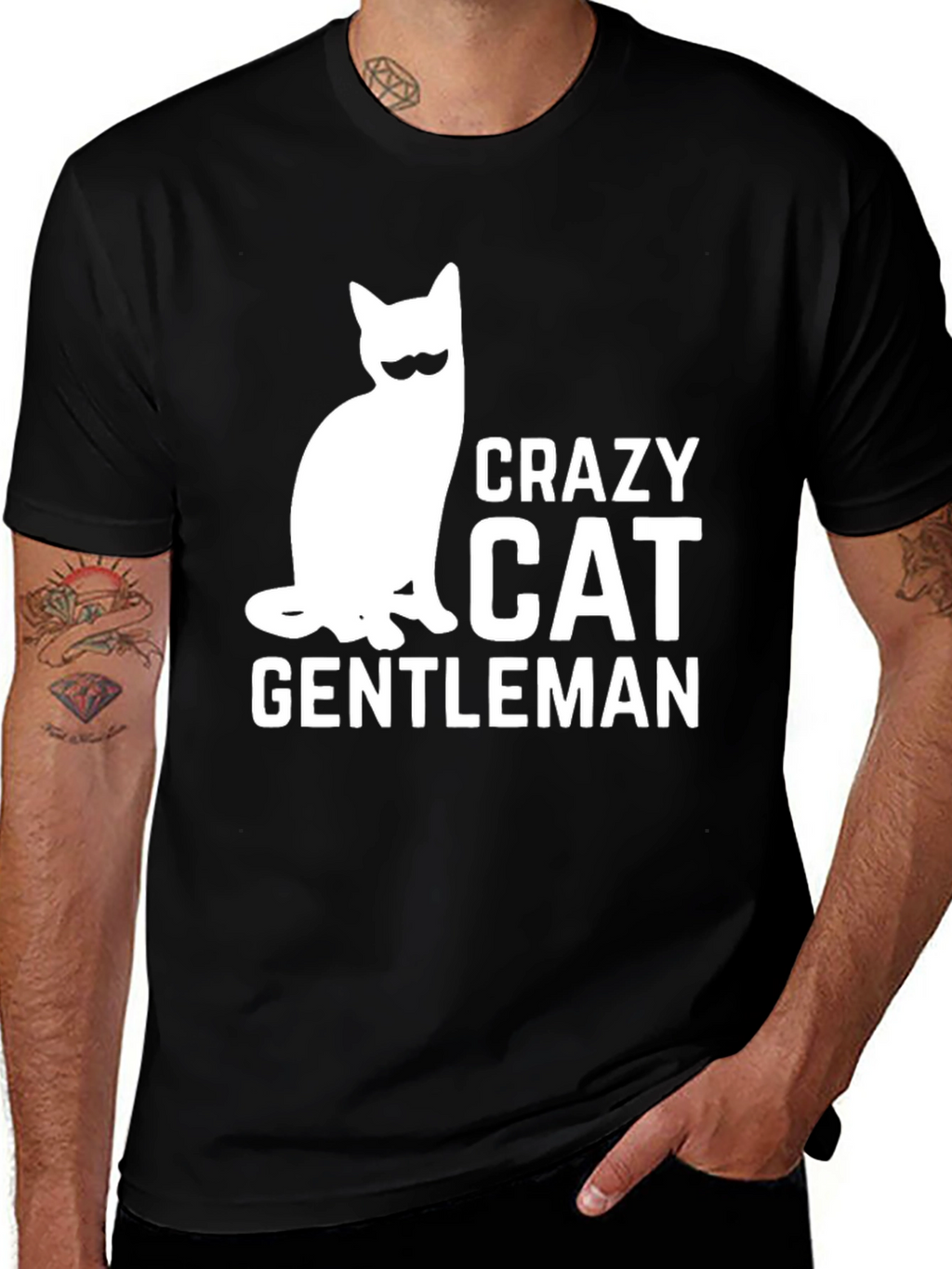 Crazy Cat Gentleman T-Shirt - Black