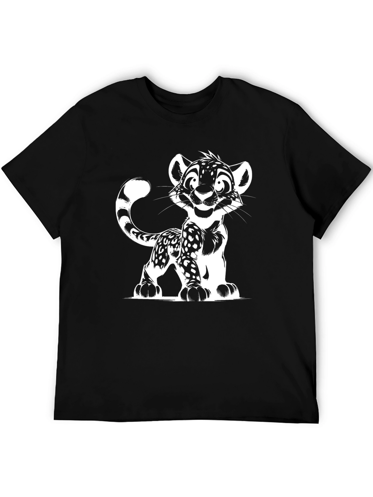 Cartoon Leopard Graphic Black T-Shirt