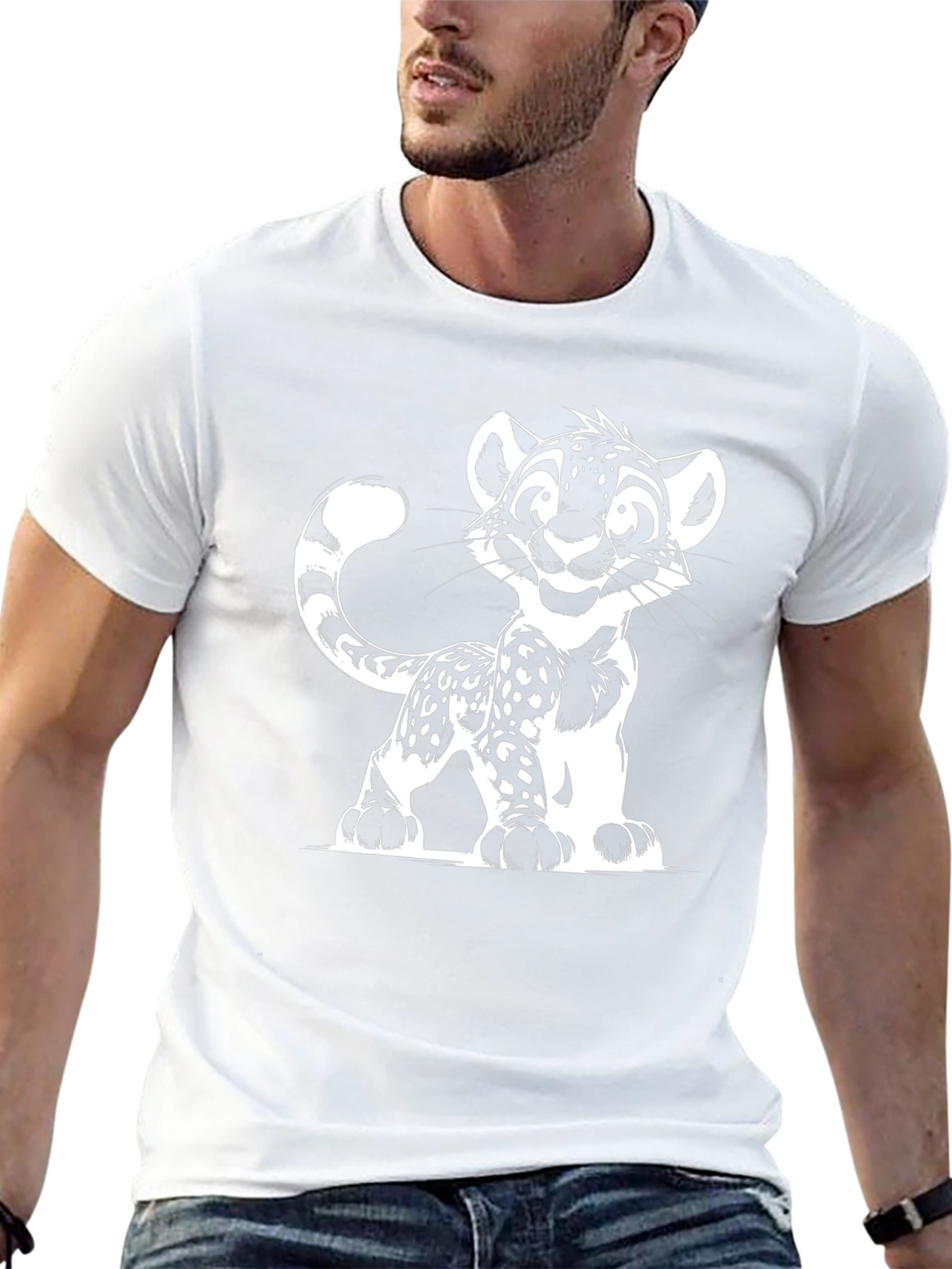 Cartoon Leopard Graphic Black T-Shirt