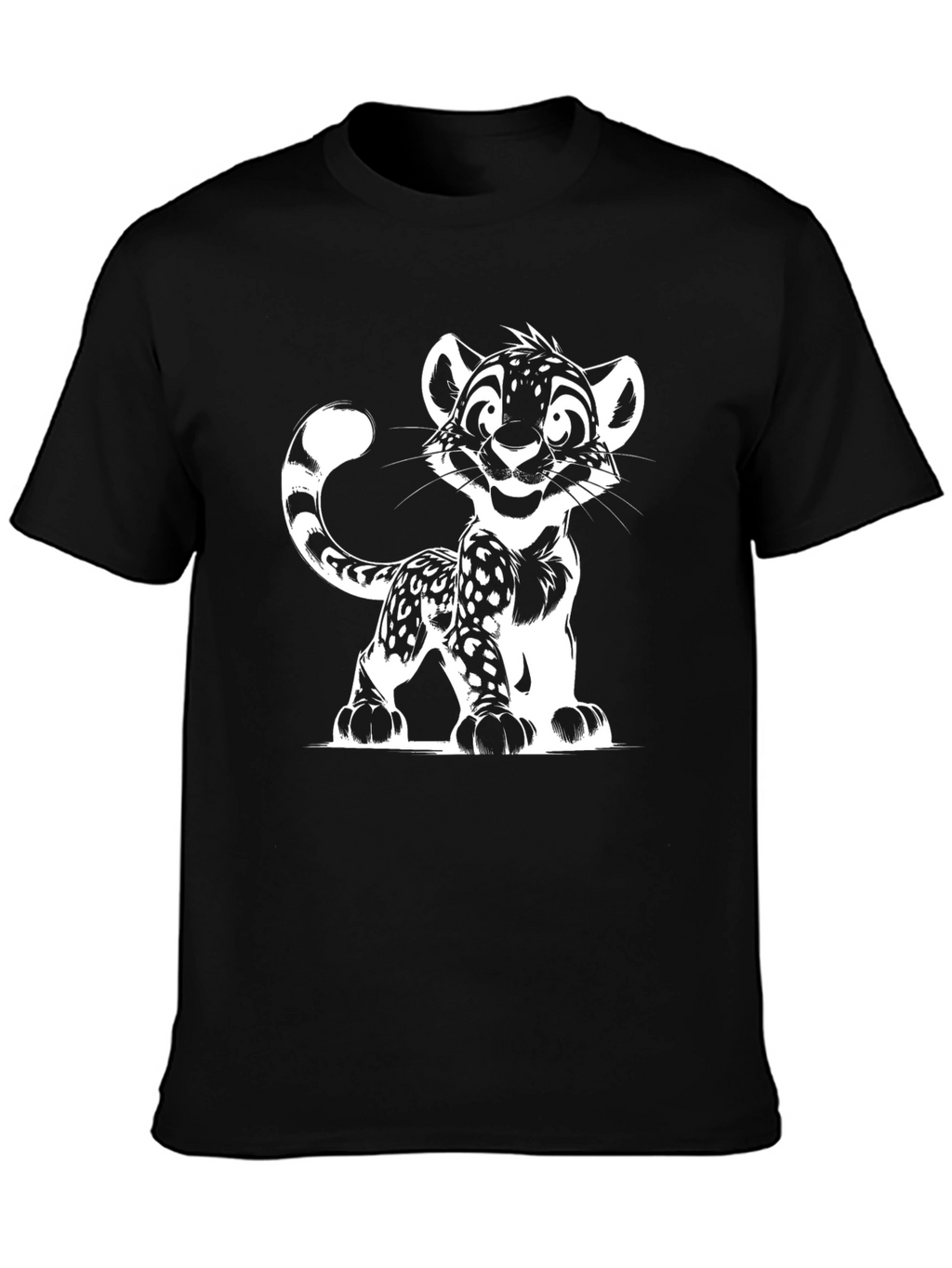 Cartoon Leopard Graphic Black T-Shirt