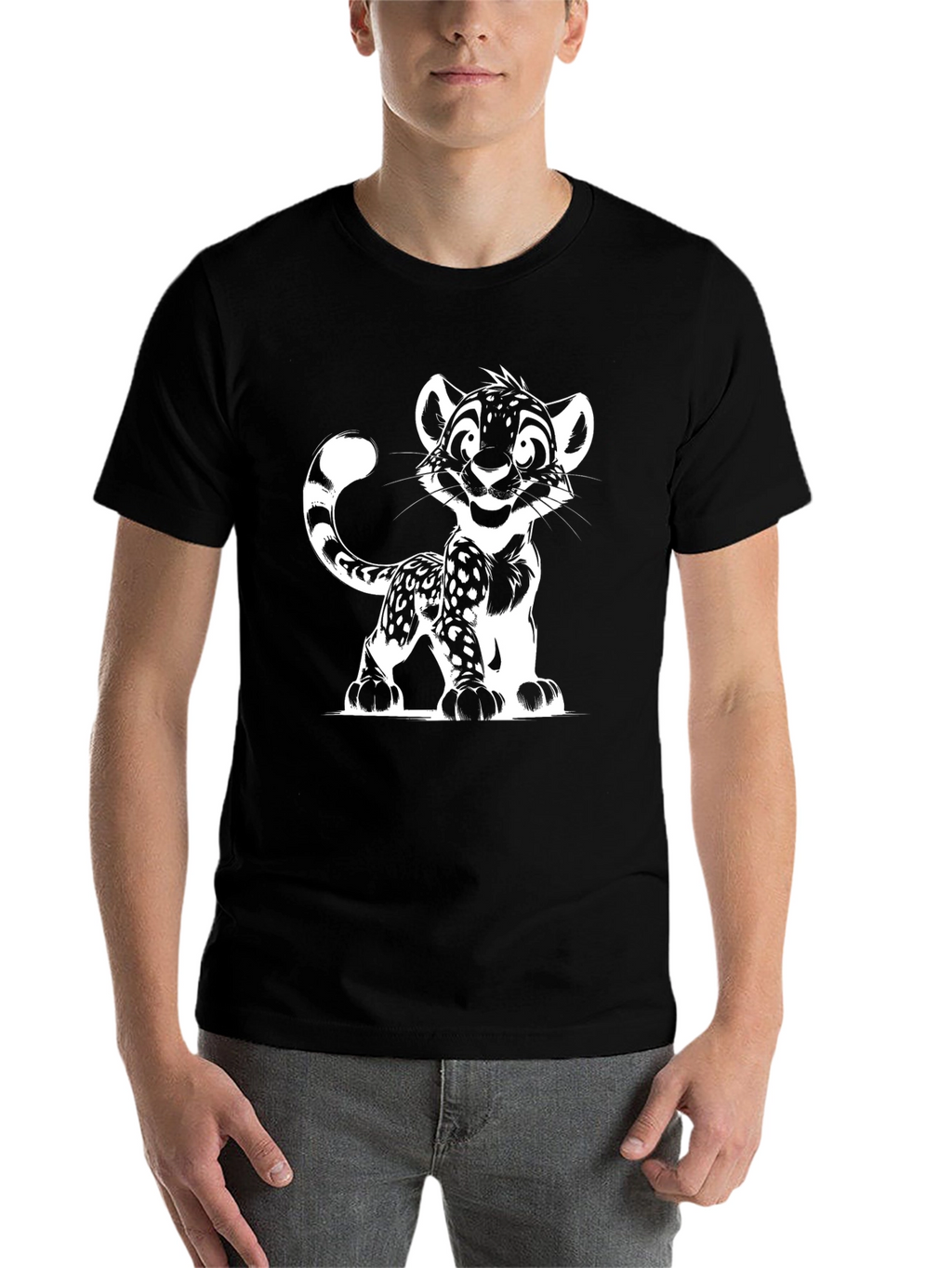 Cartoon Leopard Graphic Black T-Shirt