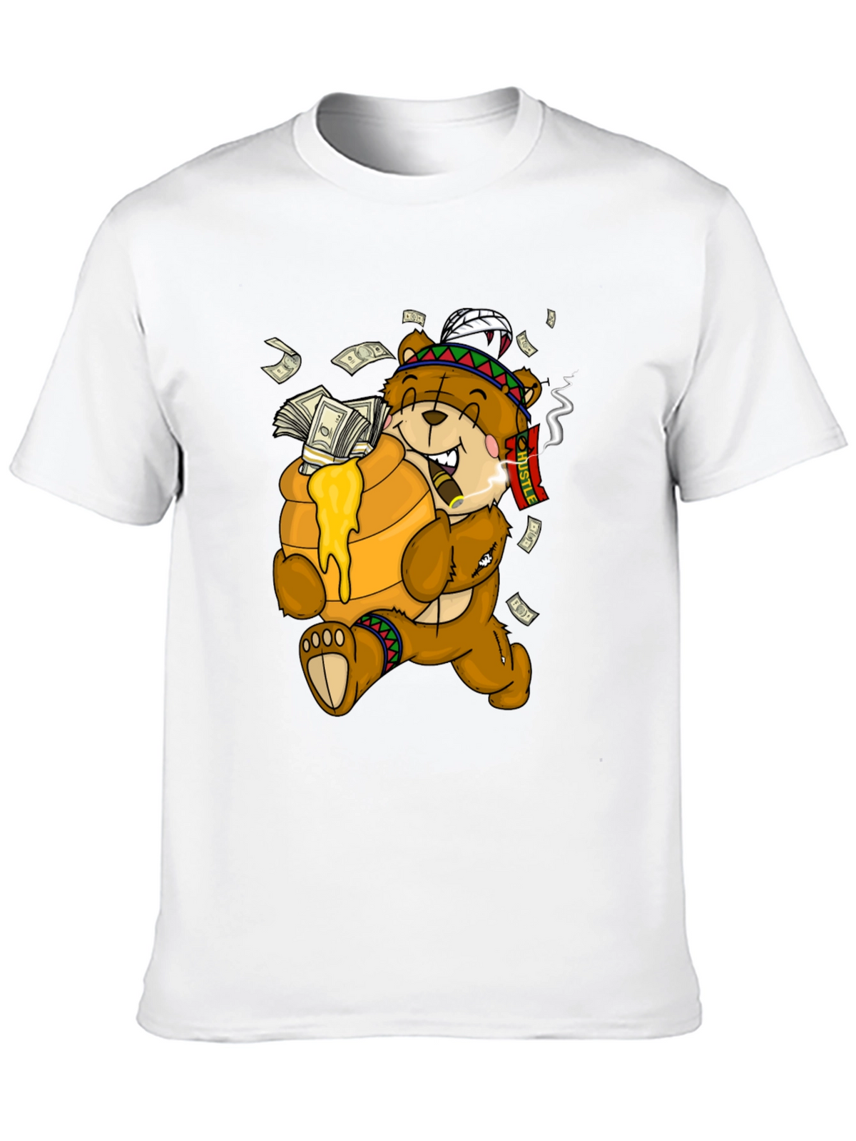Cartoon Bear Hustle Graphic T-Shirt