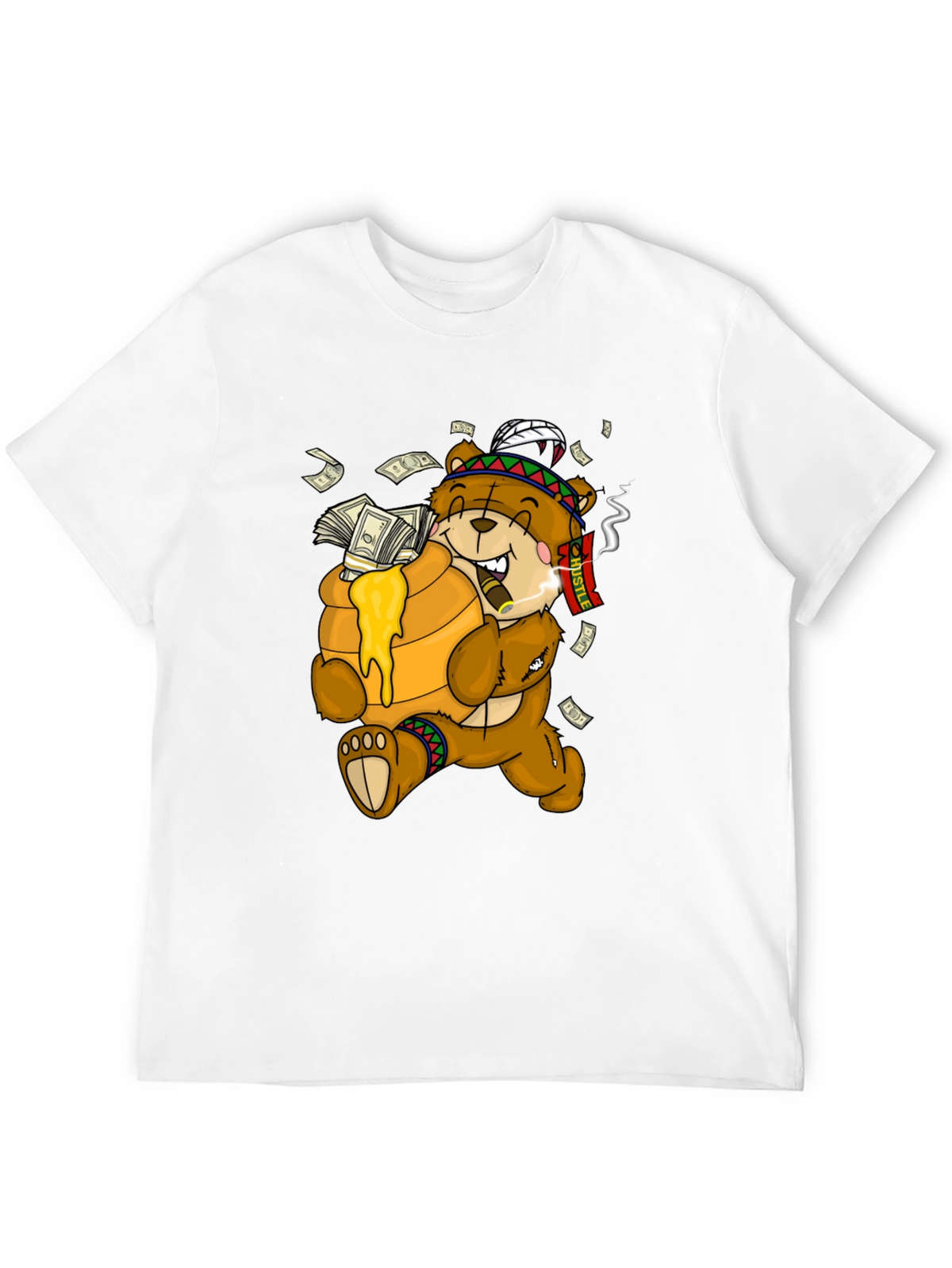 Cartoon Bear Hustle Graphic T-Shirt