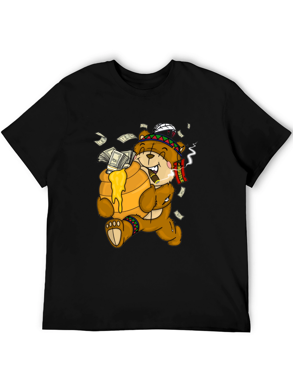 Cartoon Bear Hustle Graphic T-Shirt