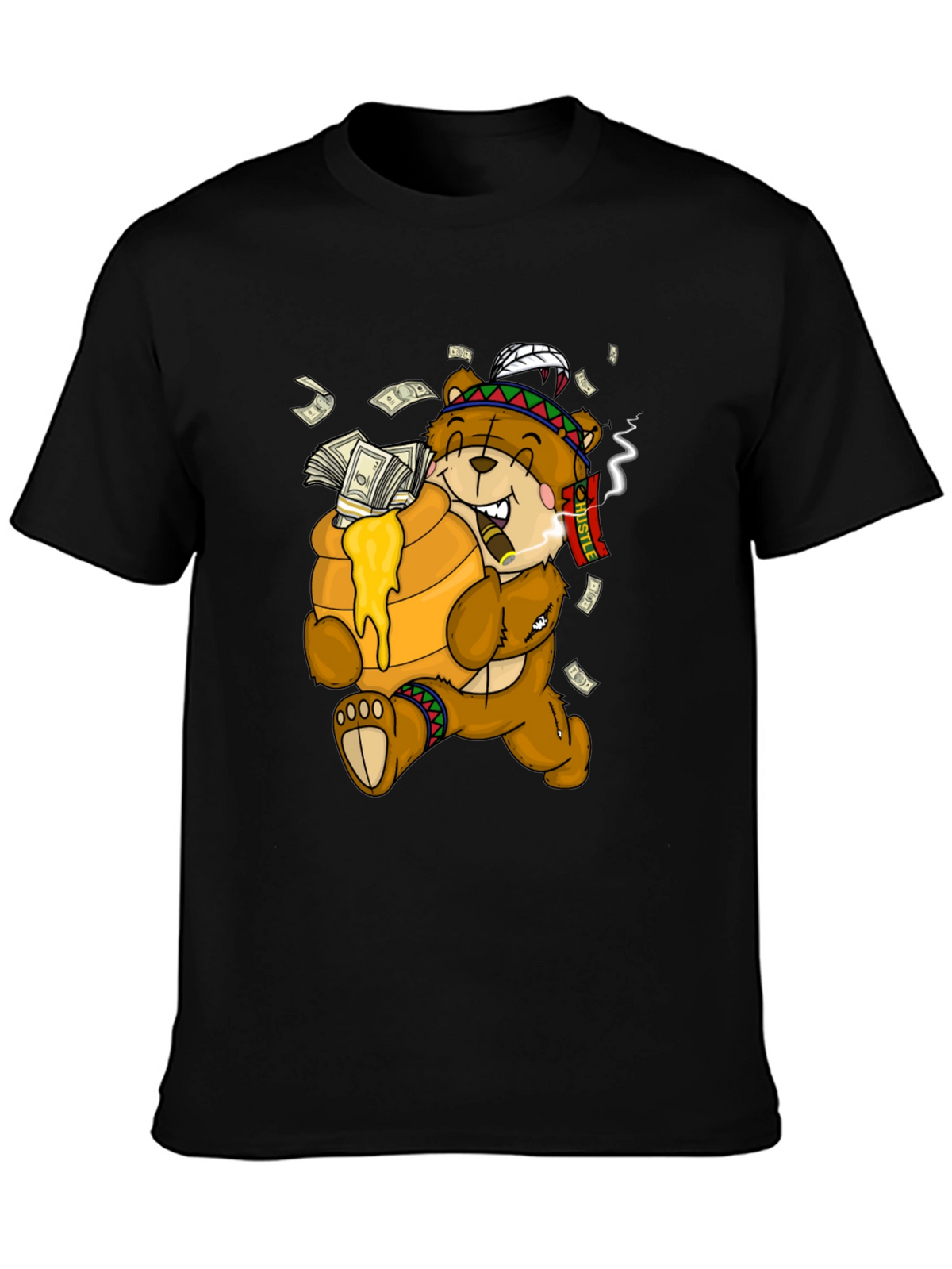 Cartoon Bear Hustle Graphic T-Shirt
