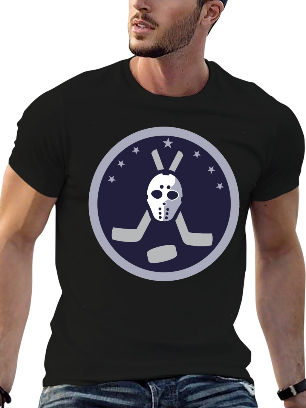 Hockey Mask Graphic Tee - Black Cotton T-Shirt