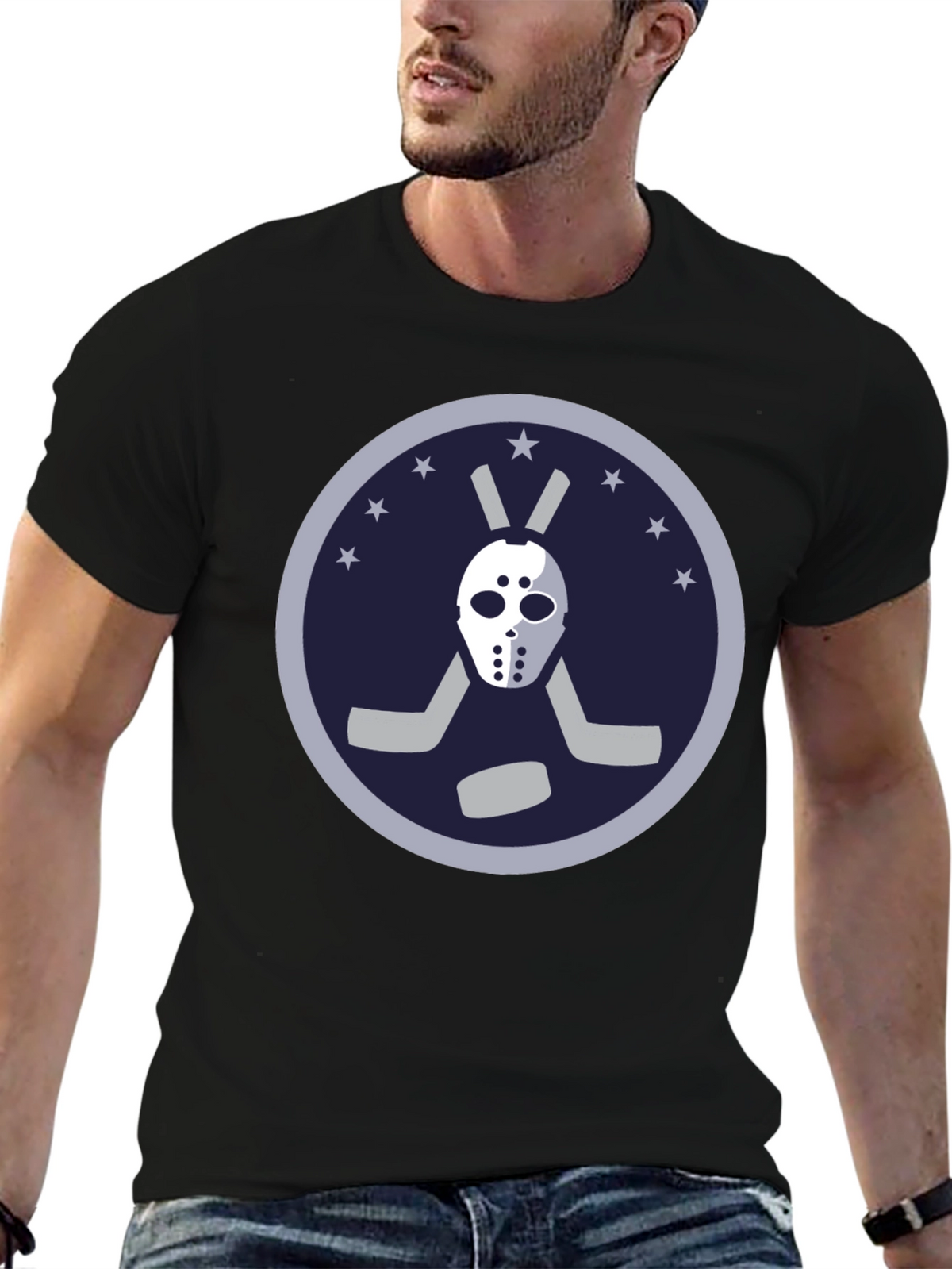 Hockey Mask Graphic Tee - Black Cotton T-Shirt