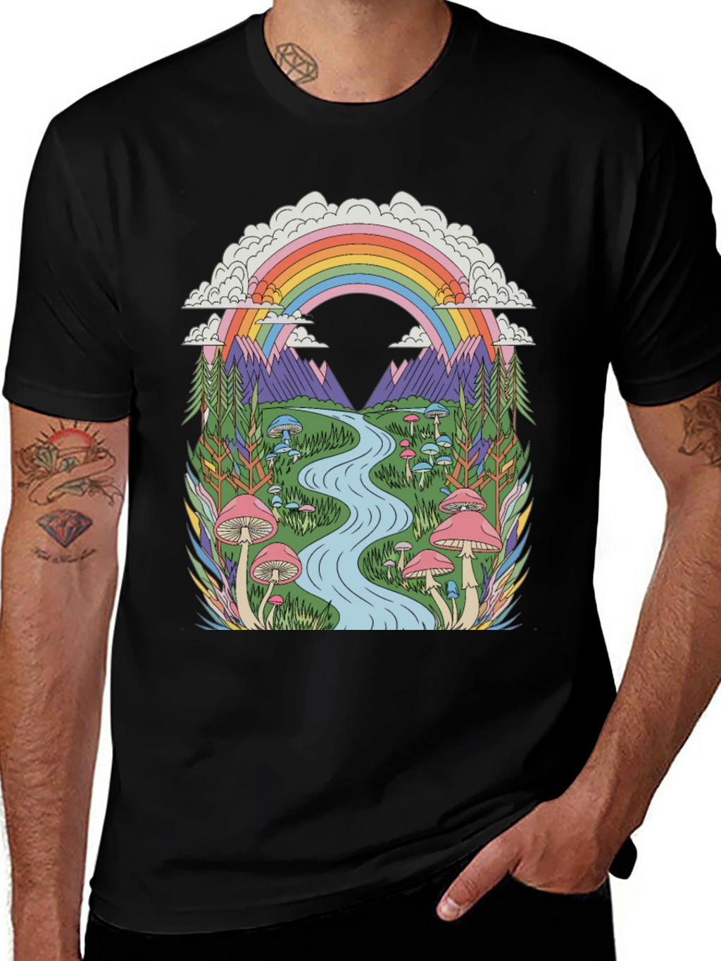 Psychedelic Mushroom Rainbow Graphic Tee