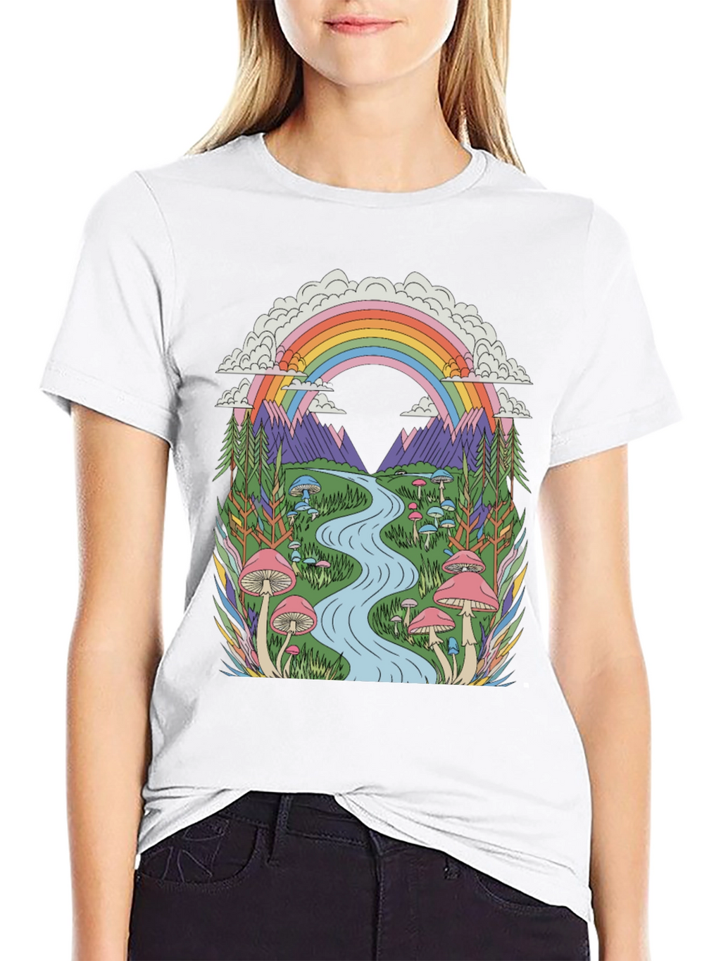 Psychedelic Mushroom Rainbow Graphic Tee