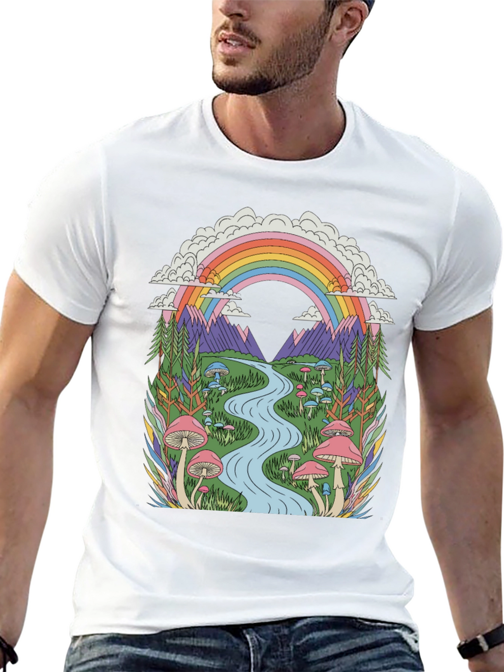 Psychedelic Mushroom Rainbow Graphic Tee
