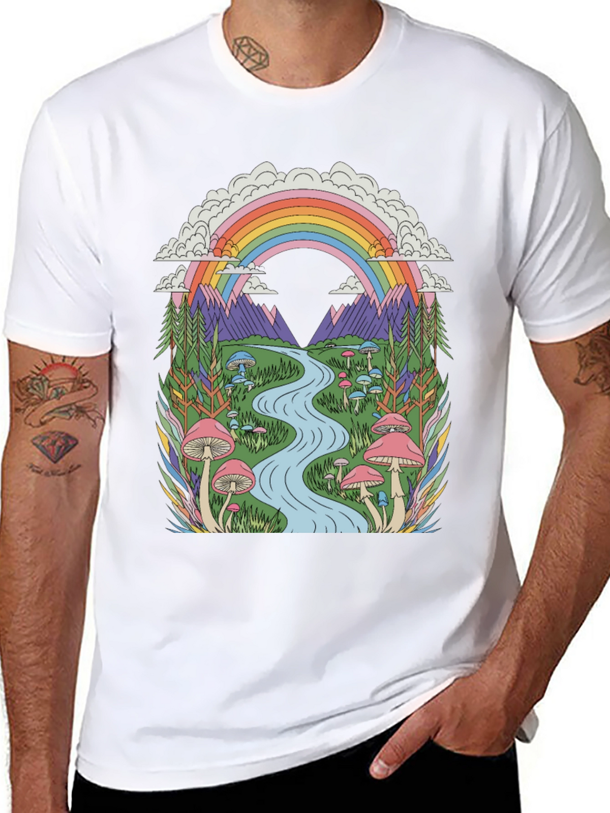 Psychedelic Mushroom Rainbow Graphic Tee
