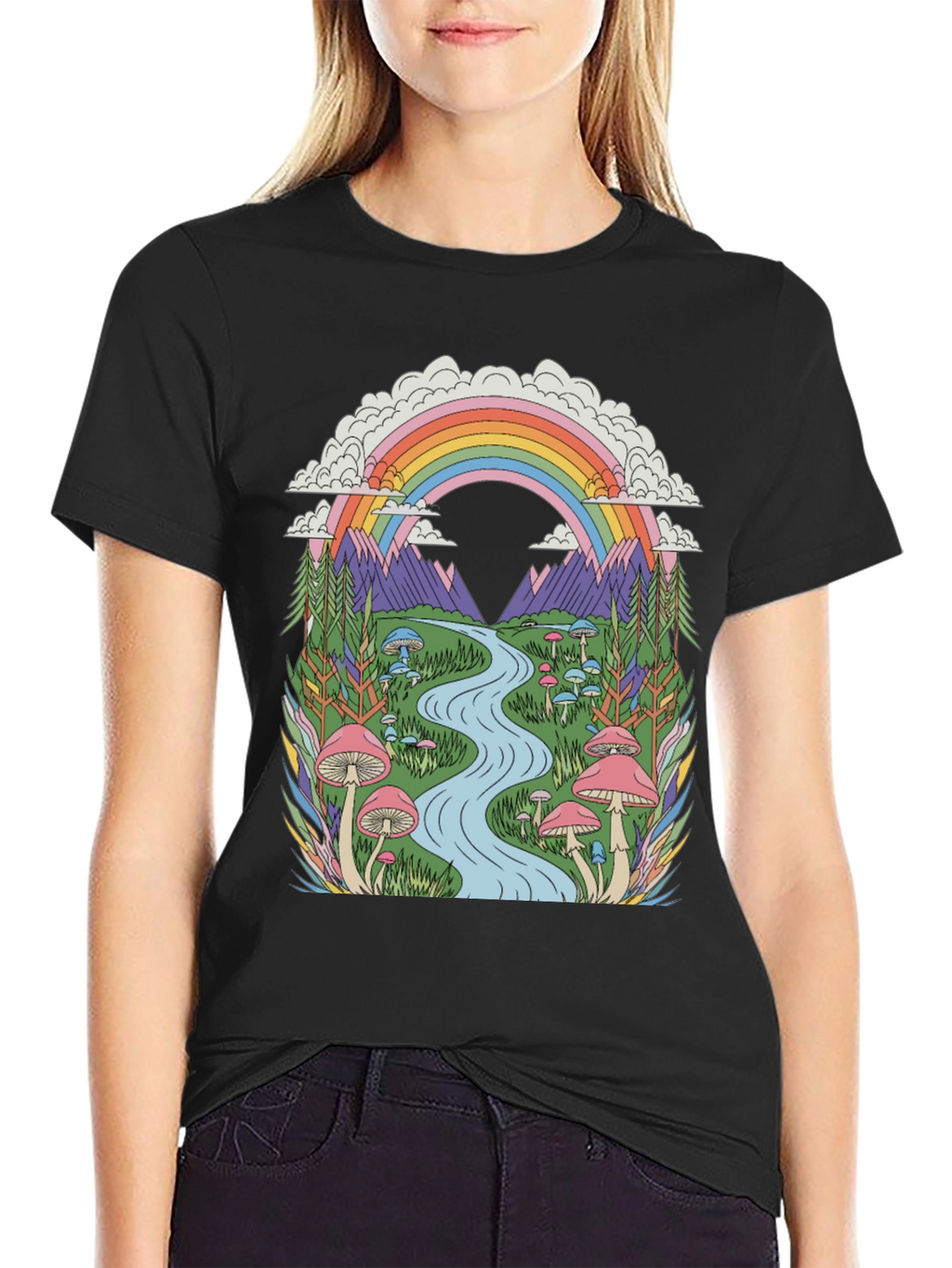 Psychedelic Mushroom Rainbow Graphic Tee