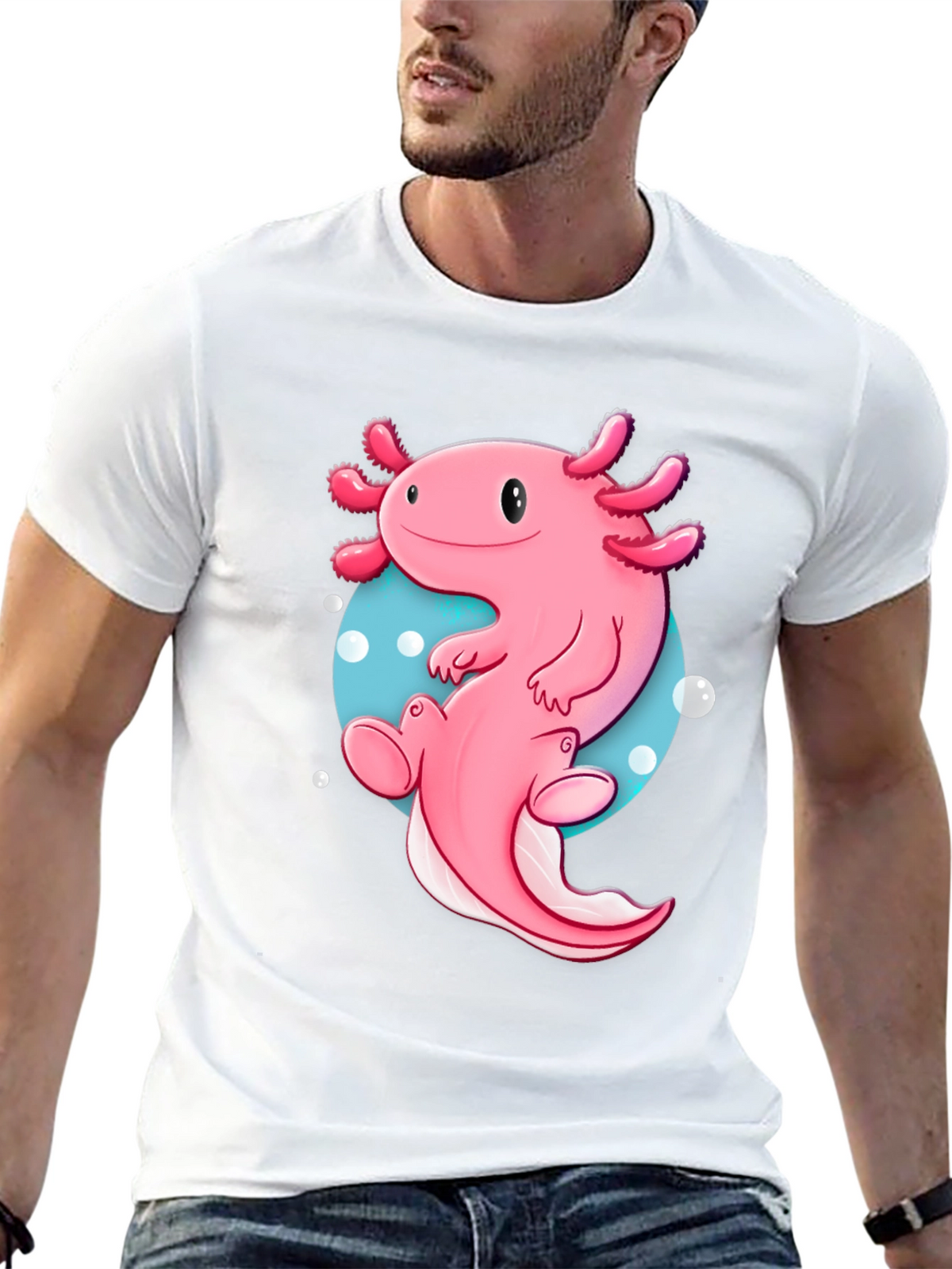Axolotl Cartoon T-Shirt - Cute Pink Amphibian Graphic Tee